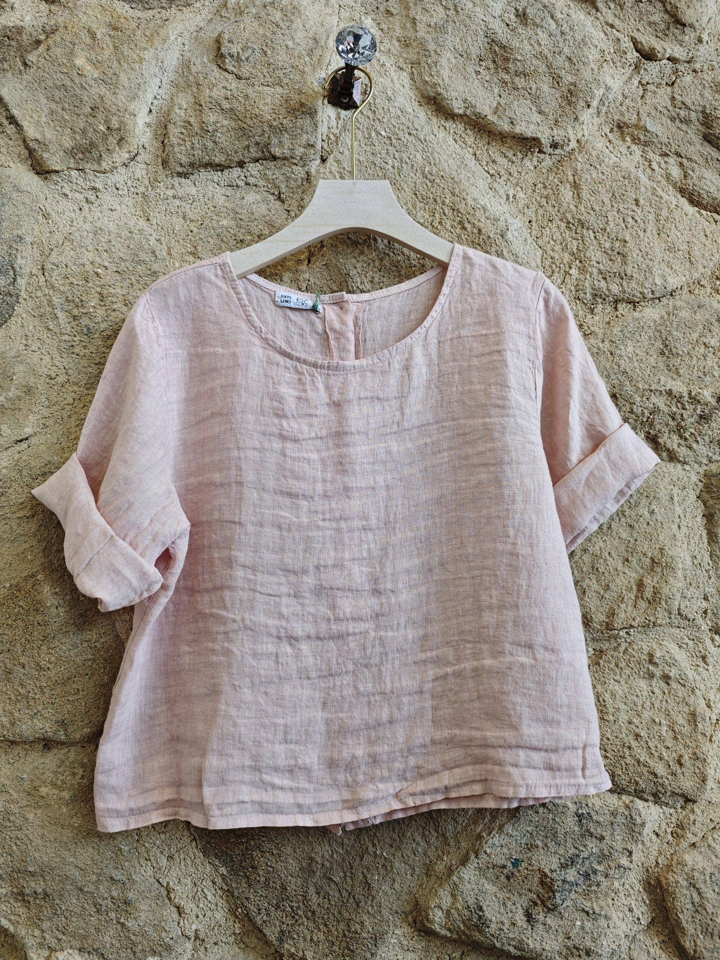Ref-59076 BASIC CROP BLOUSE 100% LINEN: KHAKI