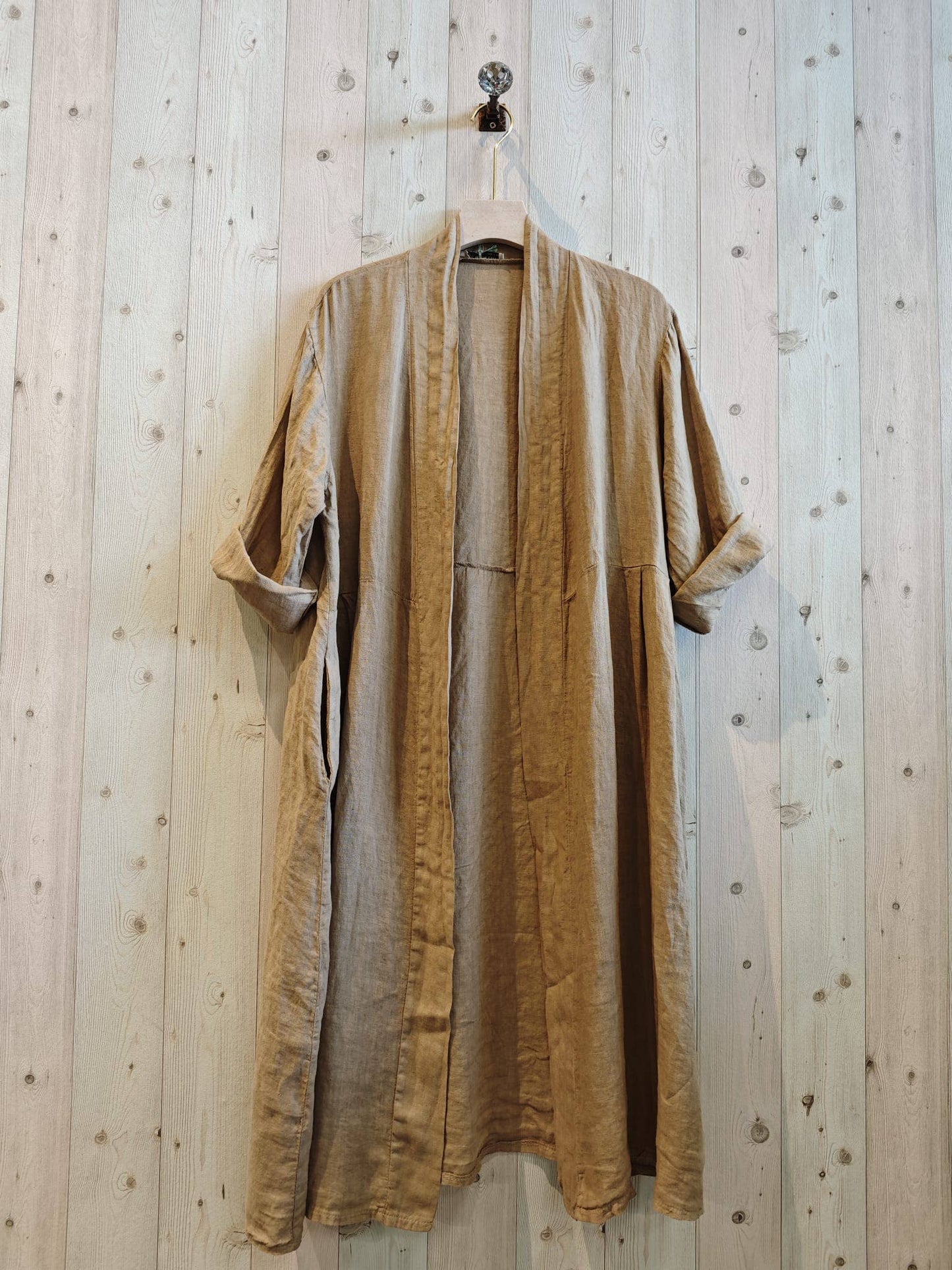 REF 17260 LONG CARDIGAN 100% LINEN: BEIGE
