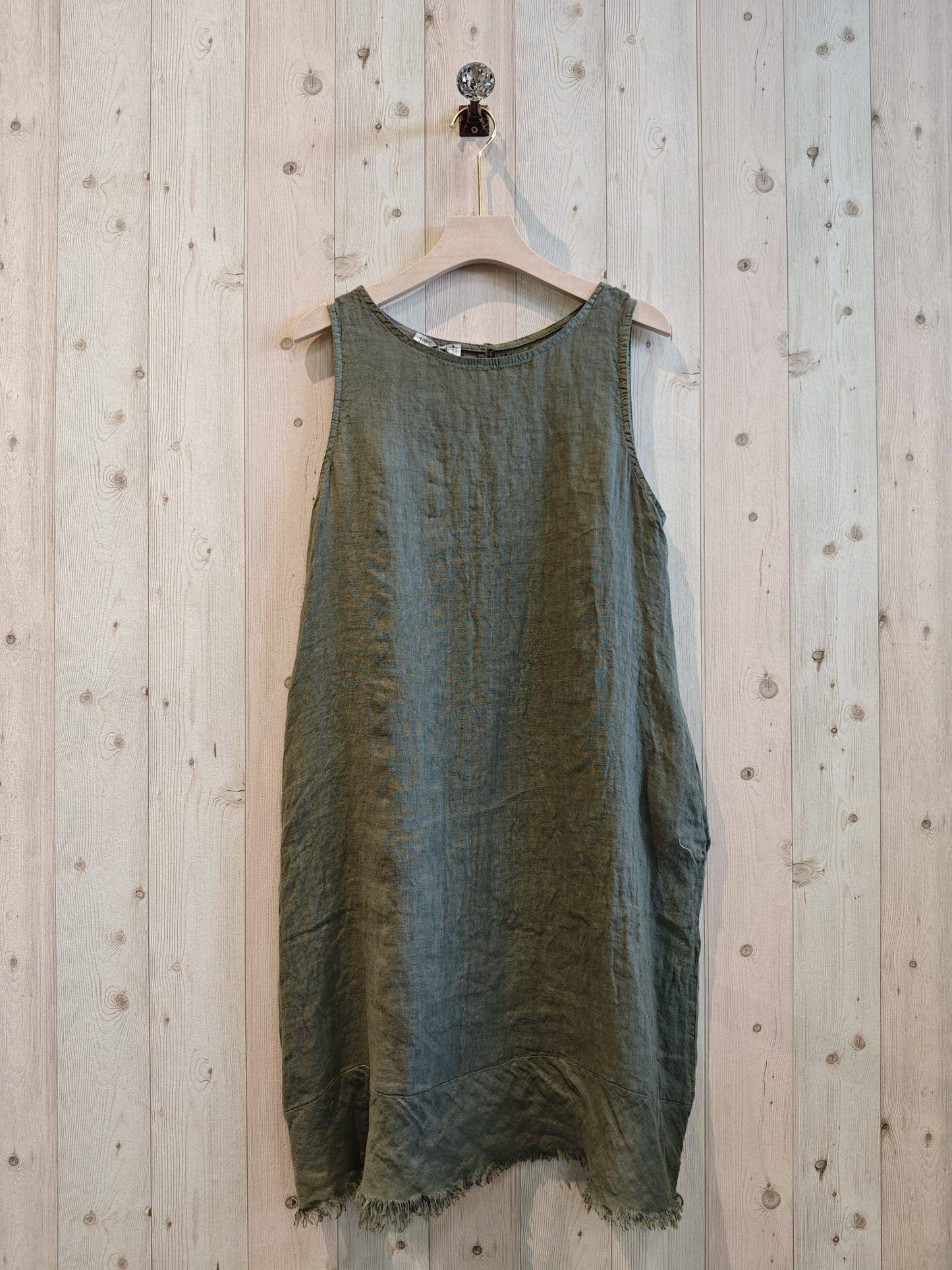 REF 72322 100% LINEN FRINGE DRESS: CAMEL