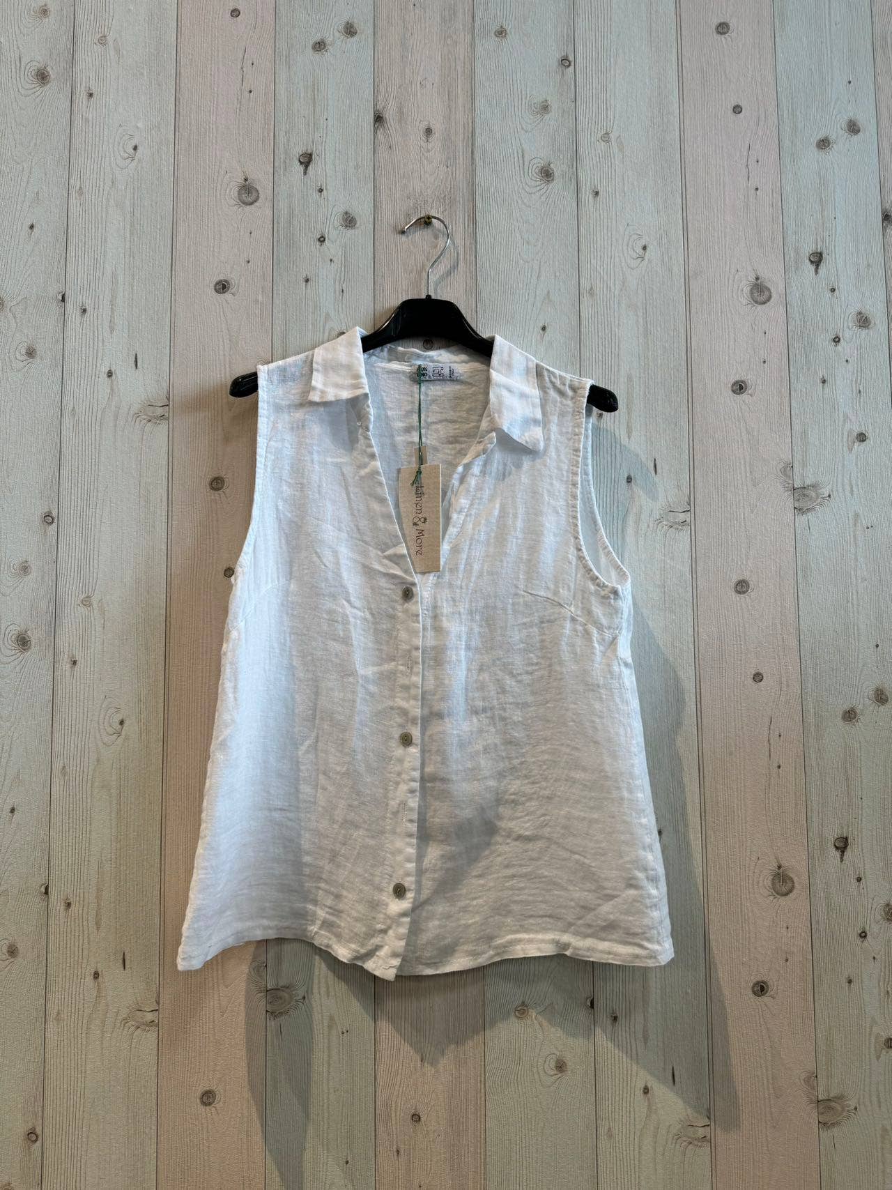 REF 83521 SLEEVELESS SHIRT 100% LINEN: Mole