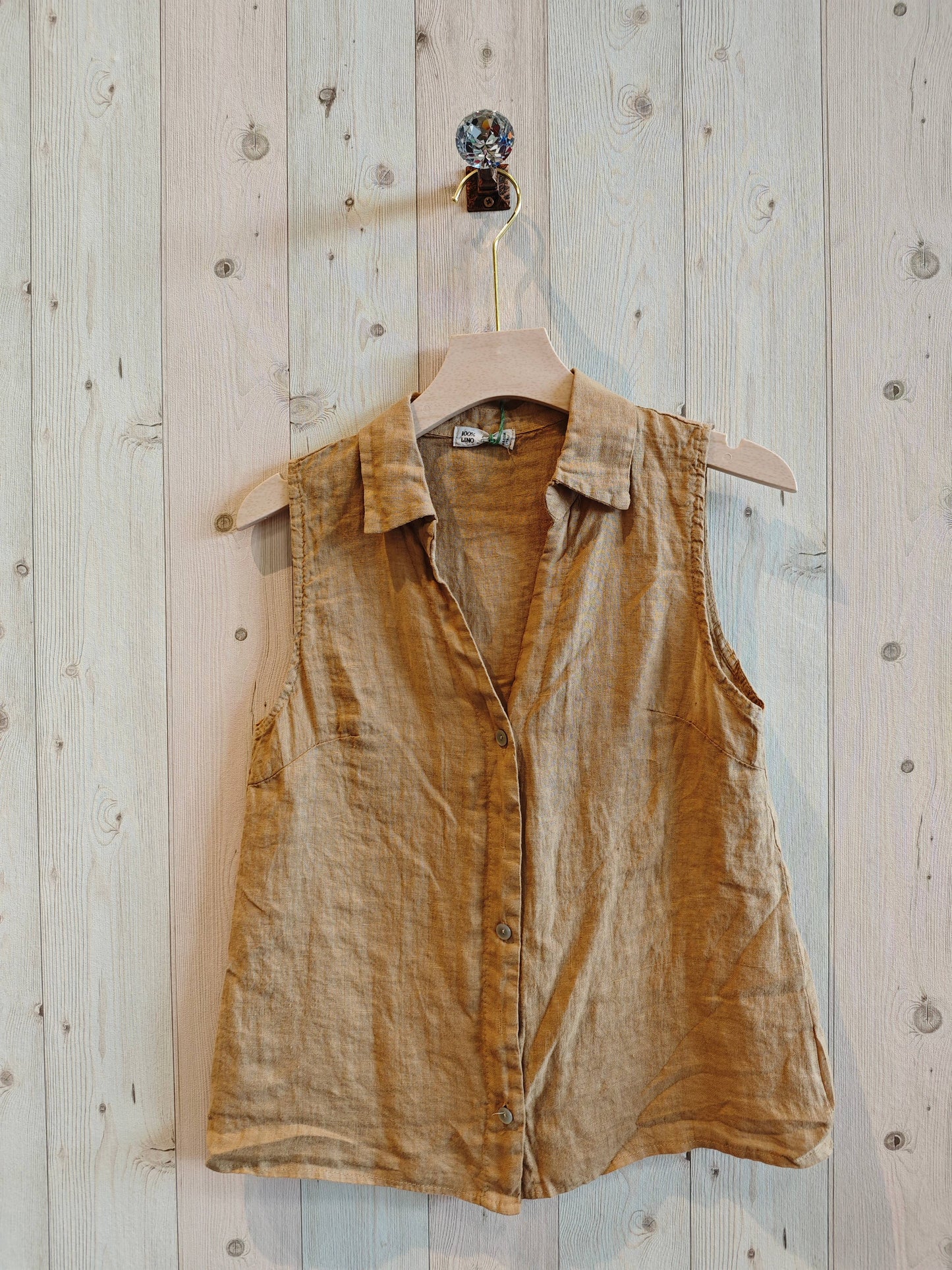 REF 83521 SLEEVELESS SHIRT 100% LINEN: Mole