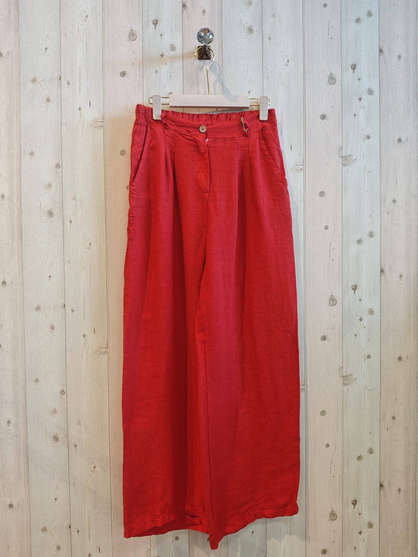 REF 30523 TROUSERS WITH ONE BUTTON 100% LINEN: CAMEL