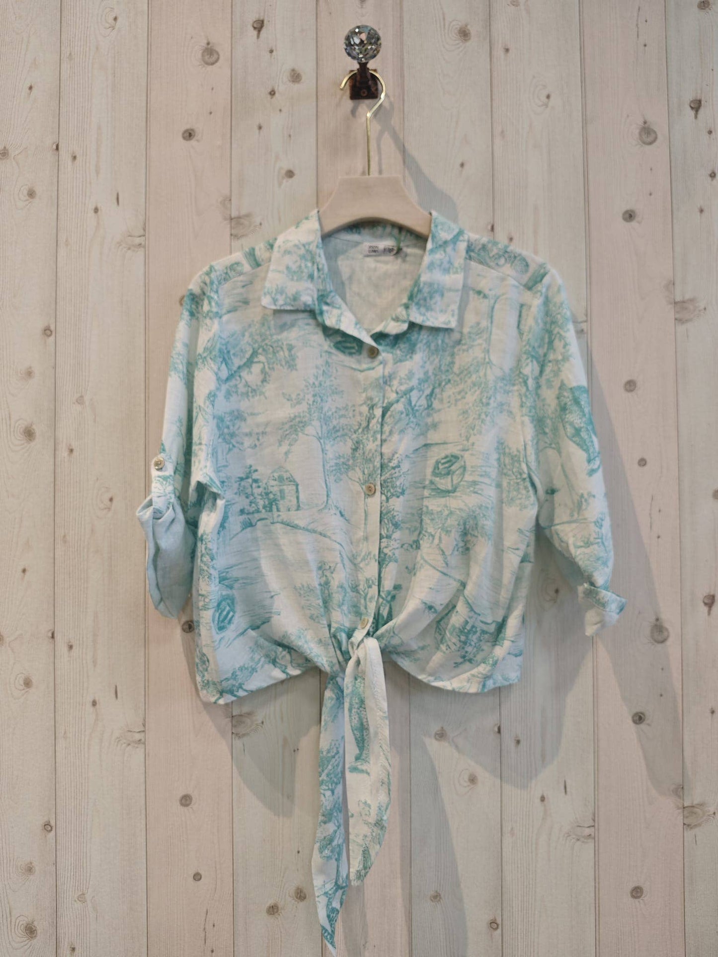 REF 8226 KNOT SHIRT PRINTED 100% LINEN: Blue
