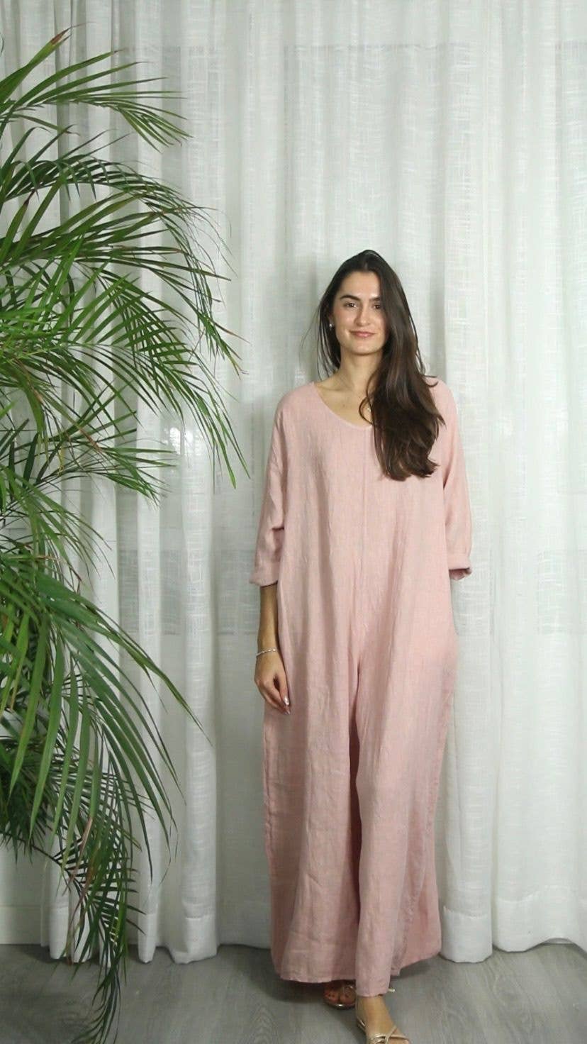 REF 15561 100% LINEN JUMPSUIT: Blue