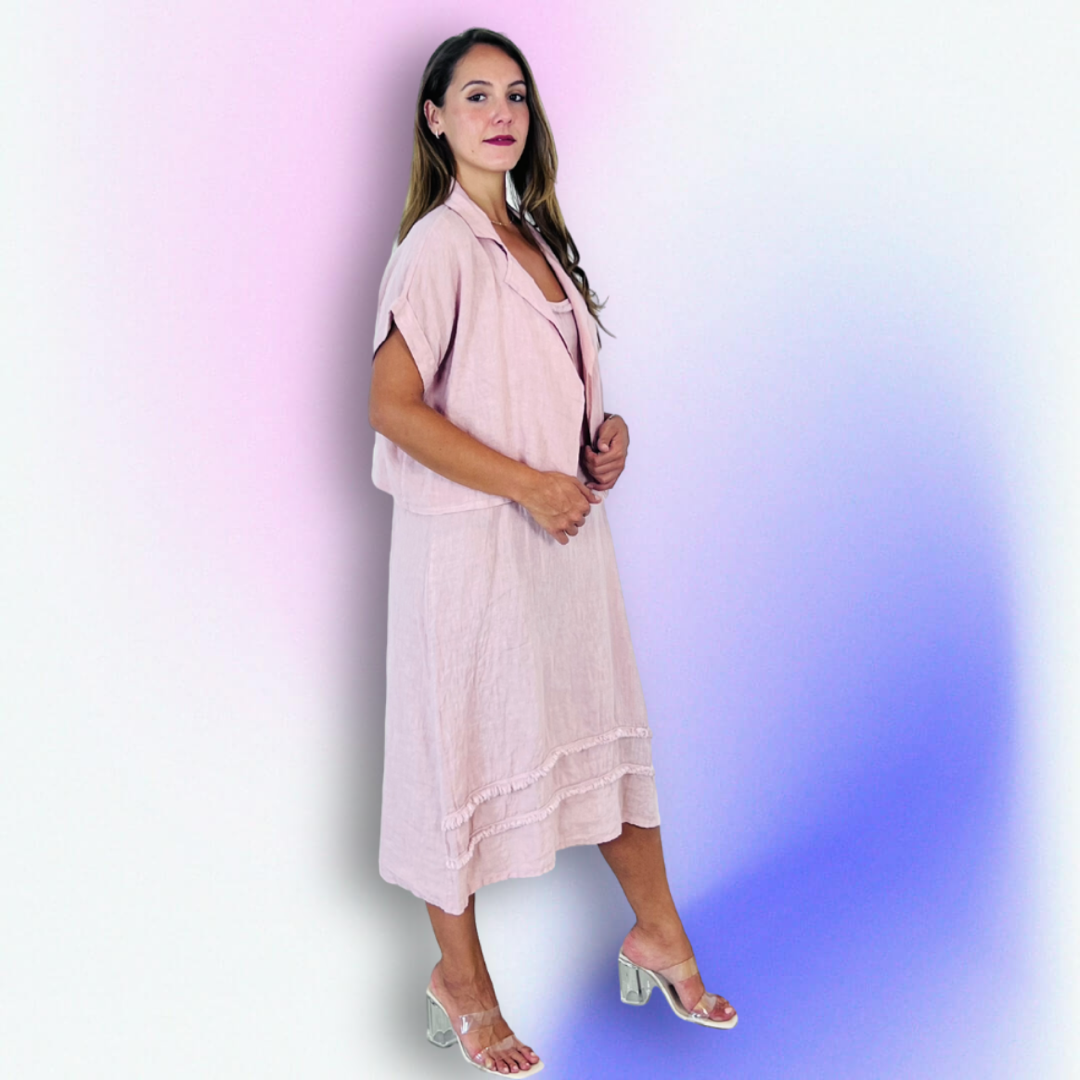 REF 17191 BLAZER AND STRAPPY DRESS SET 100% LINEN: BLANK