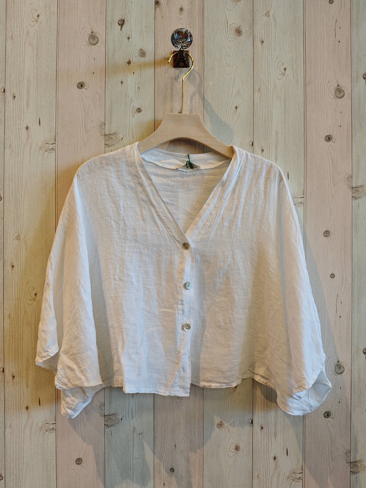 SHORT ELBOW SLEEVE BLOUSE 100% LINEN: Blank