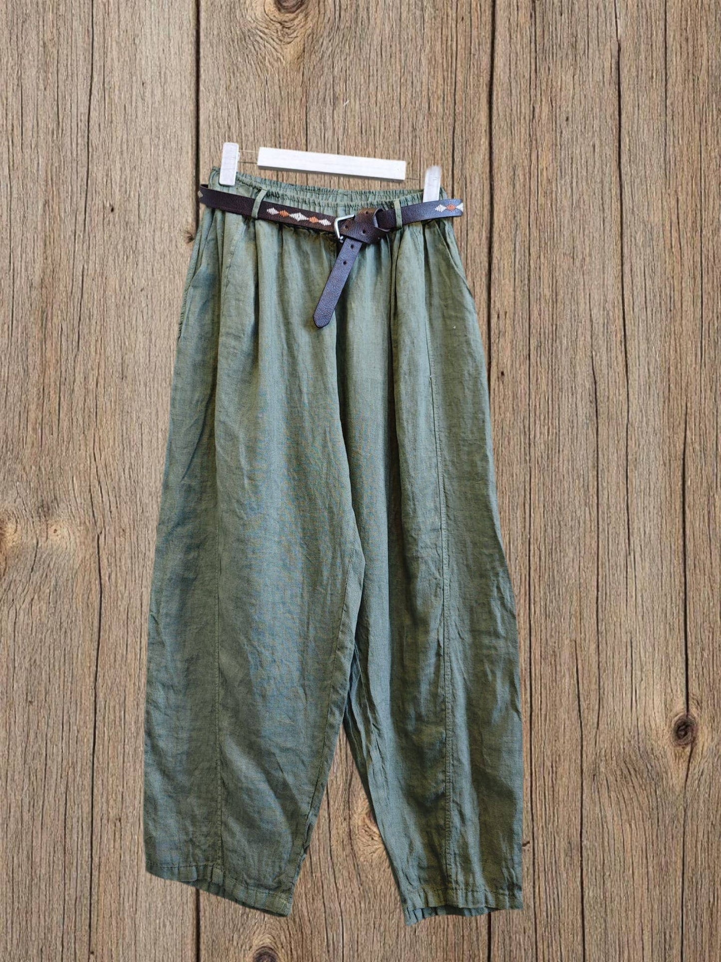 Ref-825198 BELTED PANTS 100% LINEN: Beis