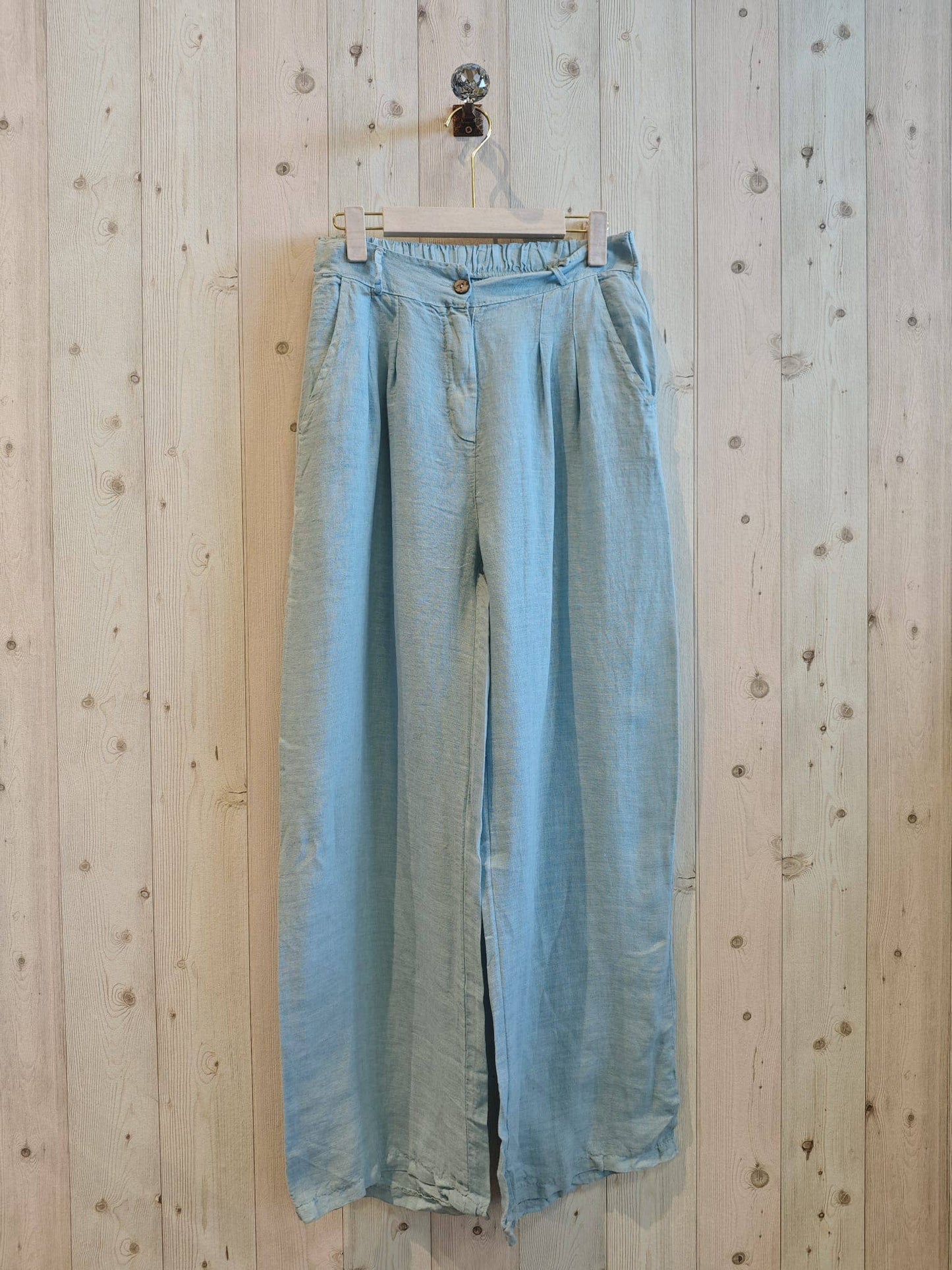 REF 30523 TROUSERS WITH ONE BUTTON 100% LINEN: CAMEL