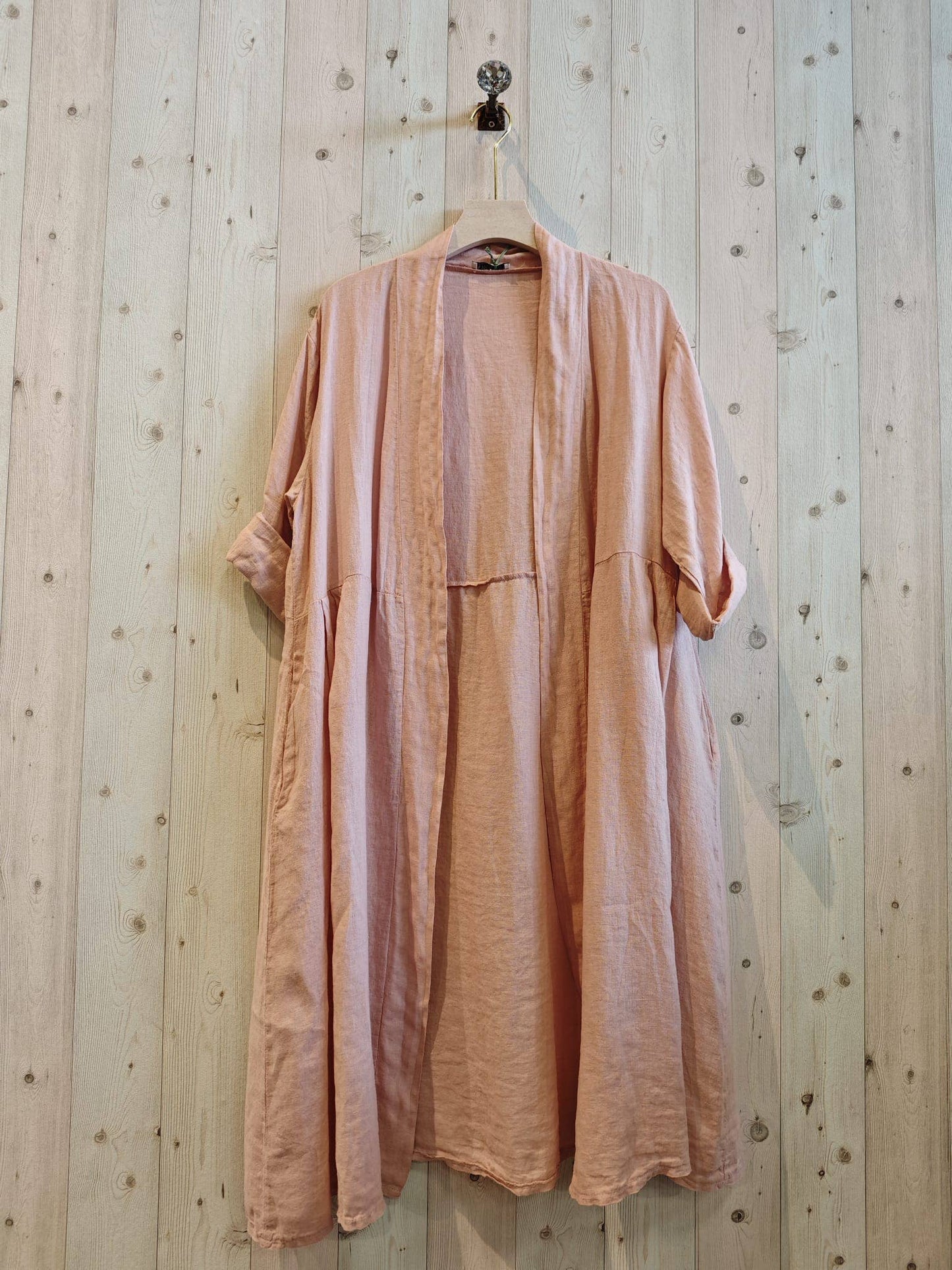 REF 17260 LONG CARDIGAN 100% LINEN: BEIGE