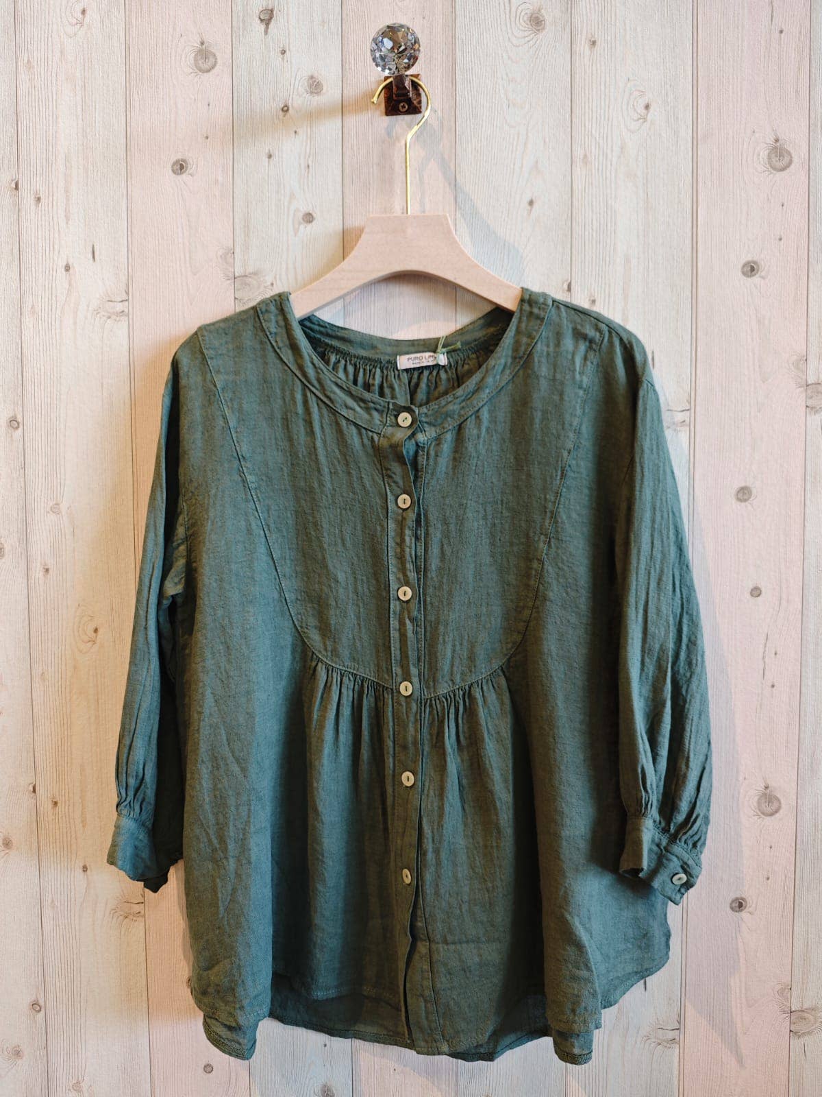 REF 17841 BLOUSE WITH MAO COLLAR 100% LINEN: CAMEL