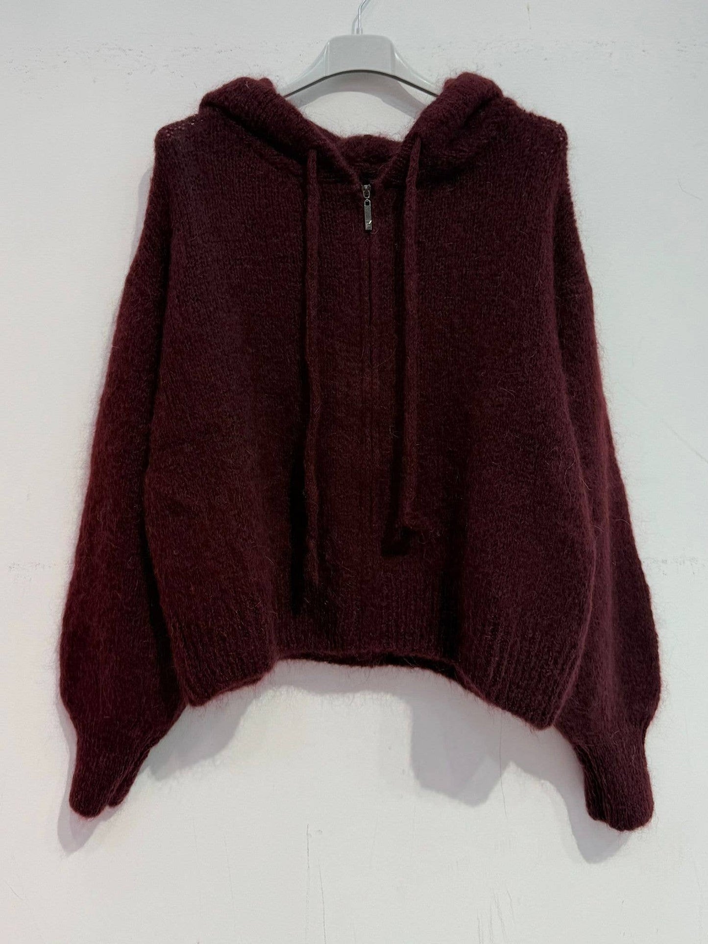 Kid mohair hooded cardigan 7631: Camel