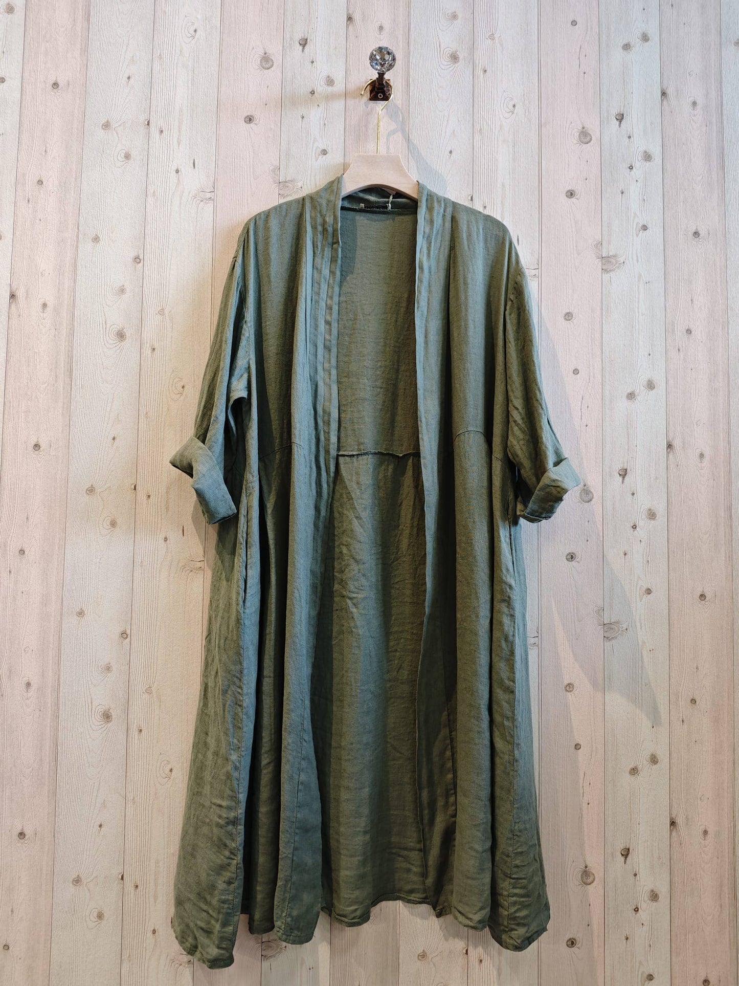 REF 17260 LONG CARDIGAN 100% LINEN: BEIGE
