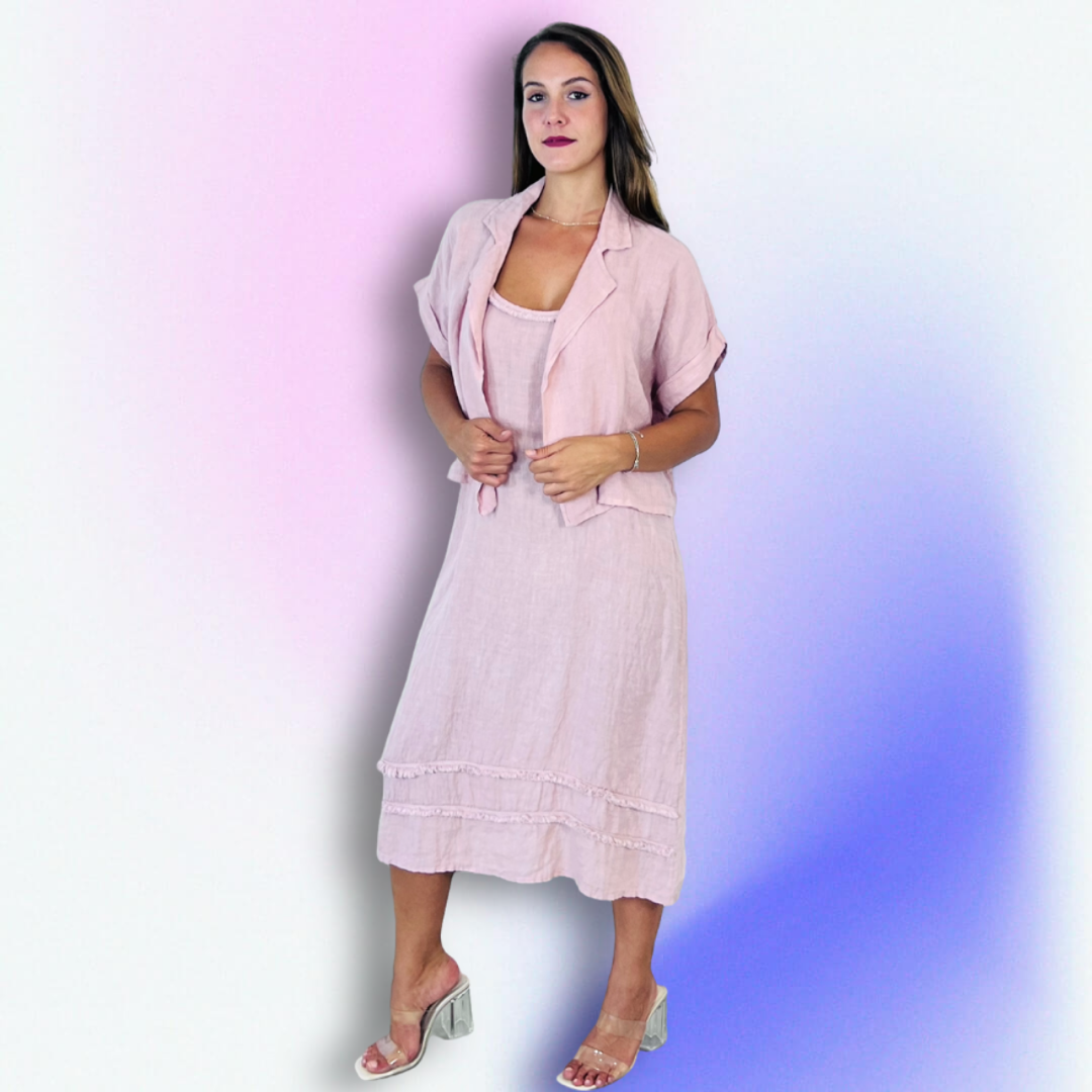 REF 17191 BLAZER AND STRAPPY DRESS SET 100% LINEN: BLANK
