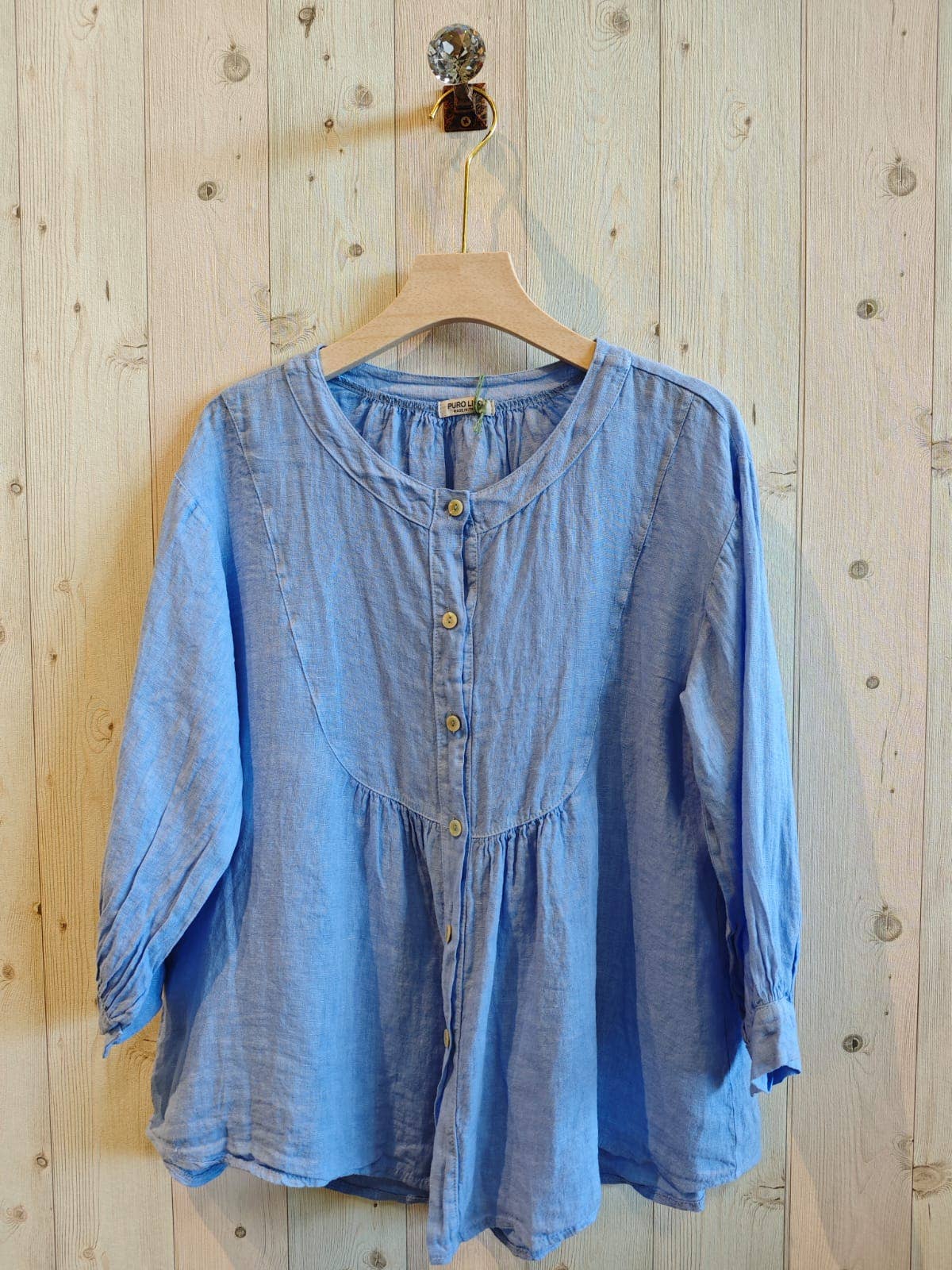 REF 17841 BLOUSE WITH MAO COLLAR 100% LINEN: CAMEL