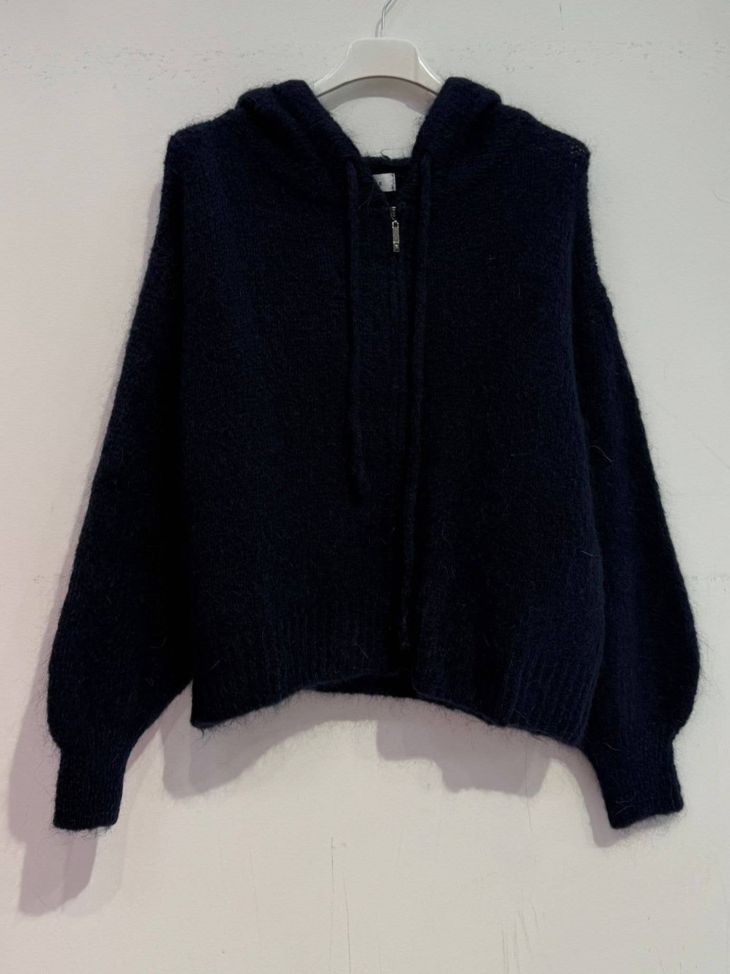 Kid mohair hooded cardigan 7631: Chocolate