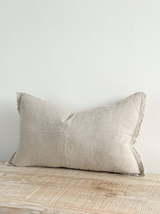 Esmee Linen Cushion Cover 50x30 – Frayed Edge Natural Beige