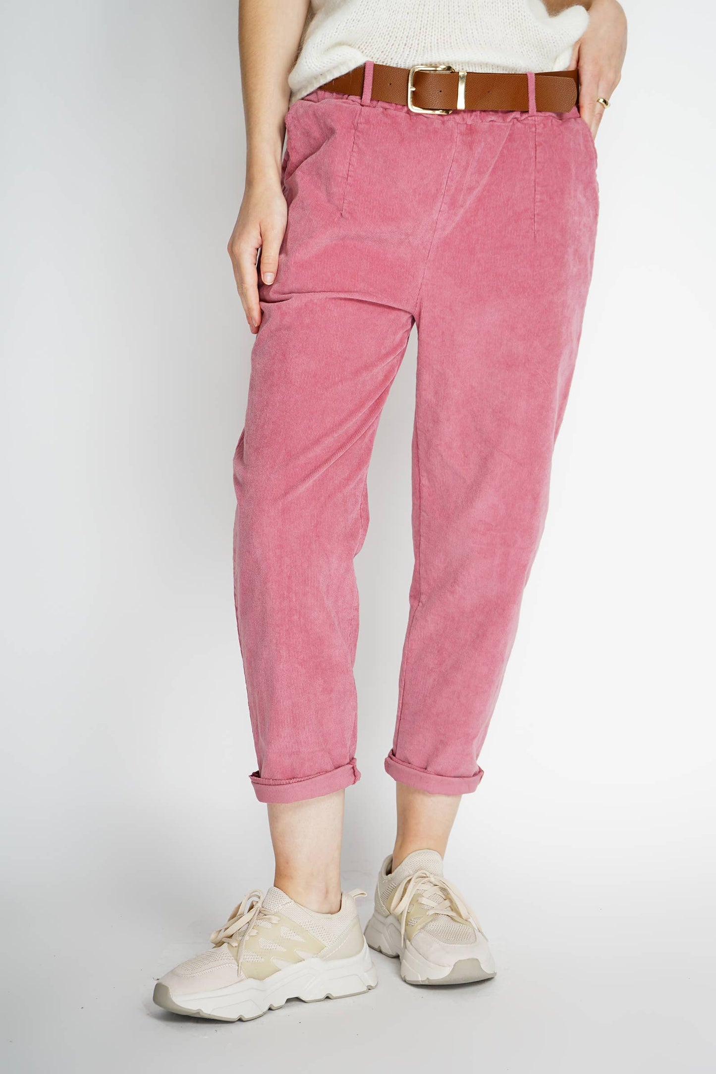 Velvet pants with belt 30500: Beige