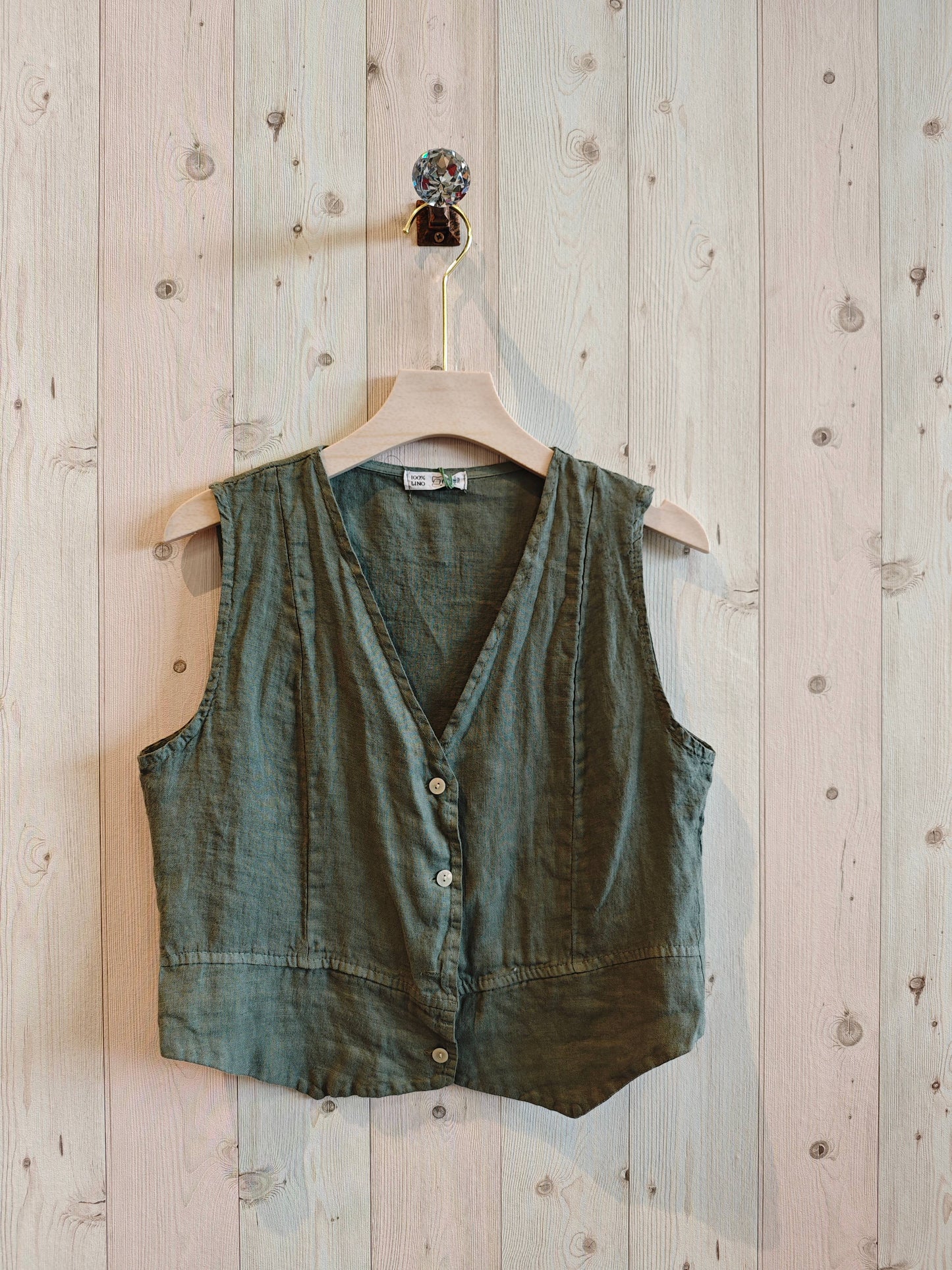 REF 79055 SLEEVELESS T-SHIRT 100% LINEN: Blue