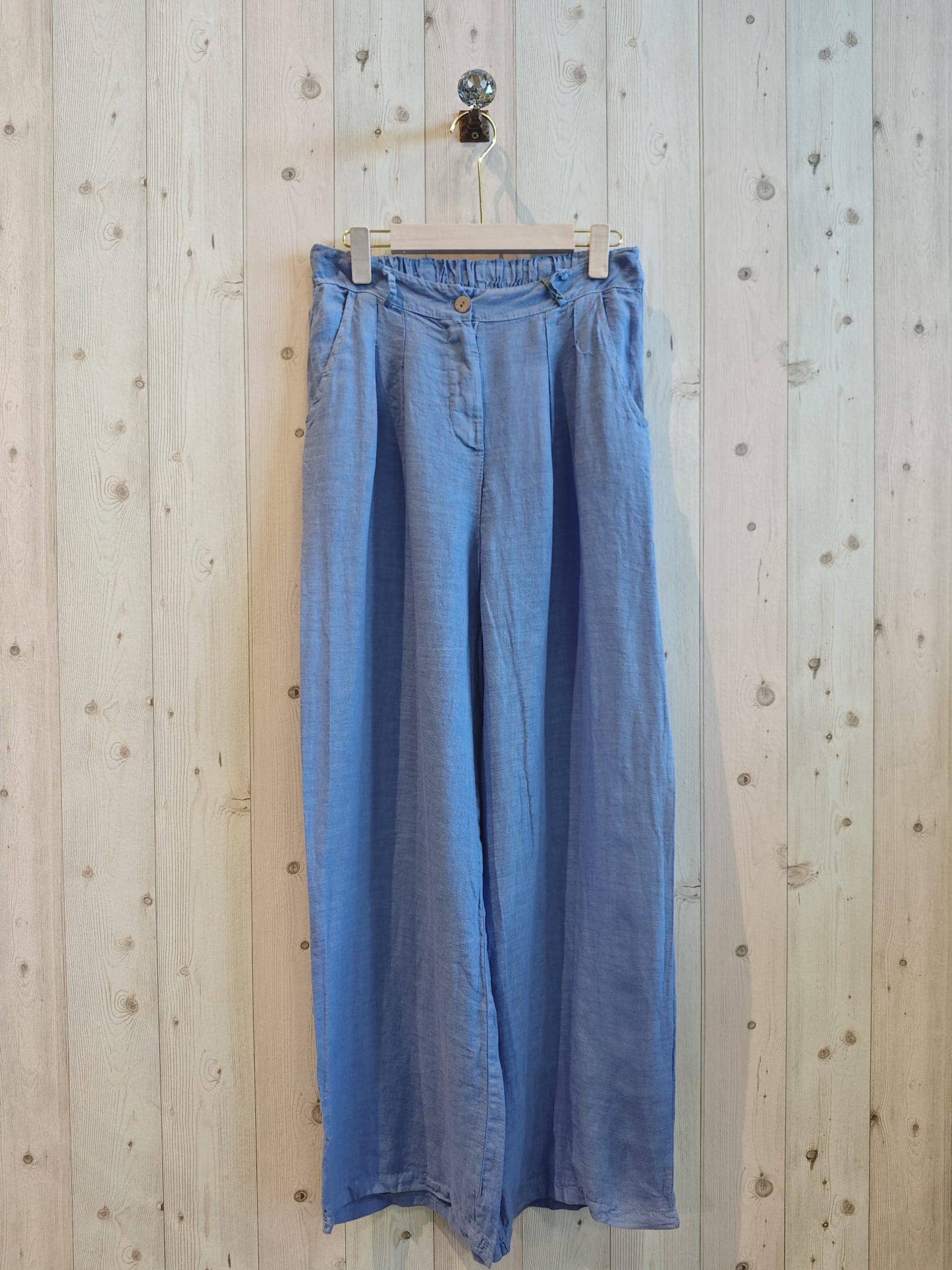 REF 30523 TROUSERS WITH ONE BUTTON 100% LINEN: CAMEL