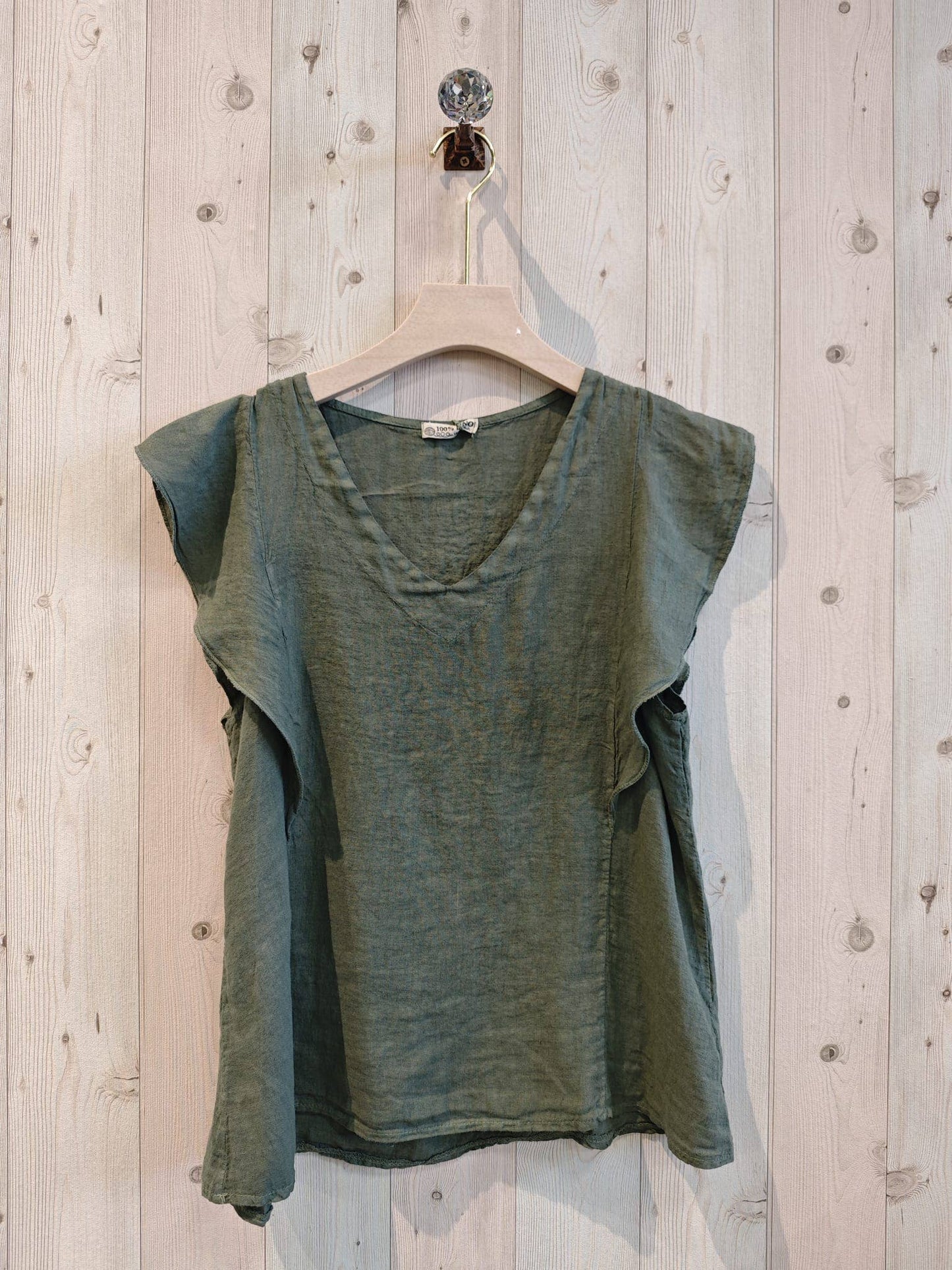 REF 17874 RUFFLE SLEEVE T-SHIRT 100% LINEN: Rose