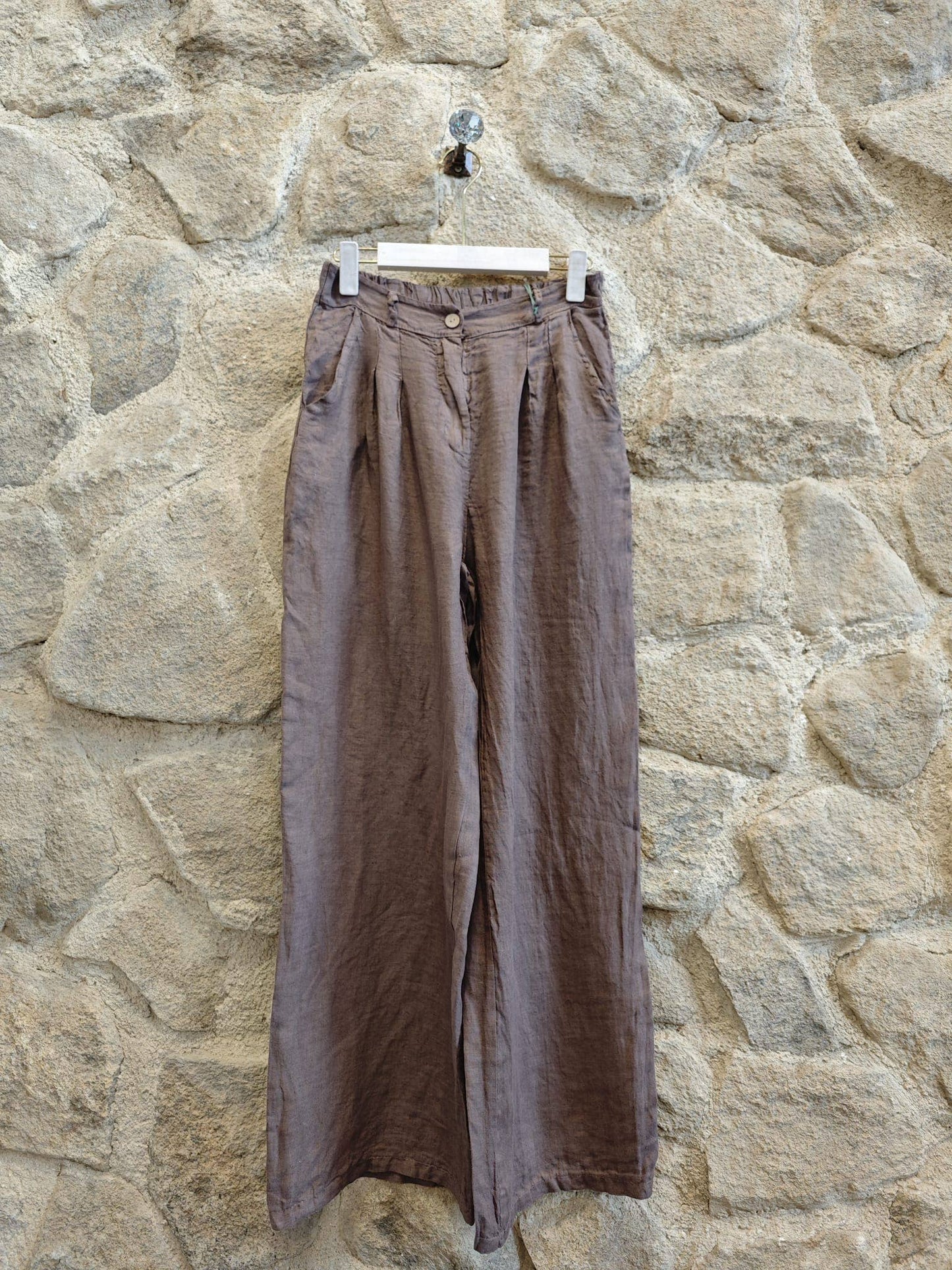Ref-30523 PANTS WITH ONE BUTTON 100% LINEN: Negro