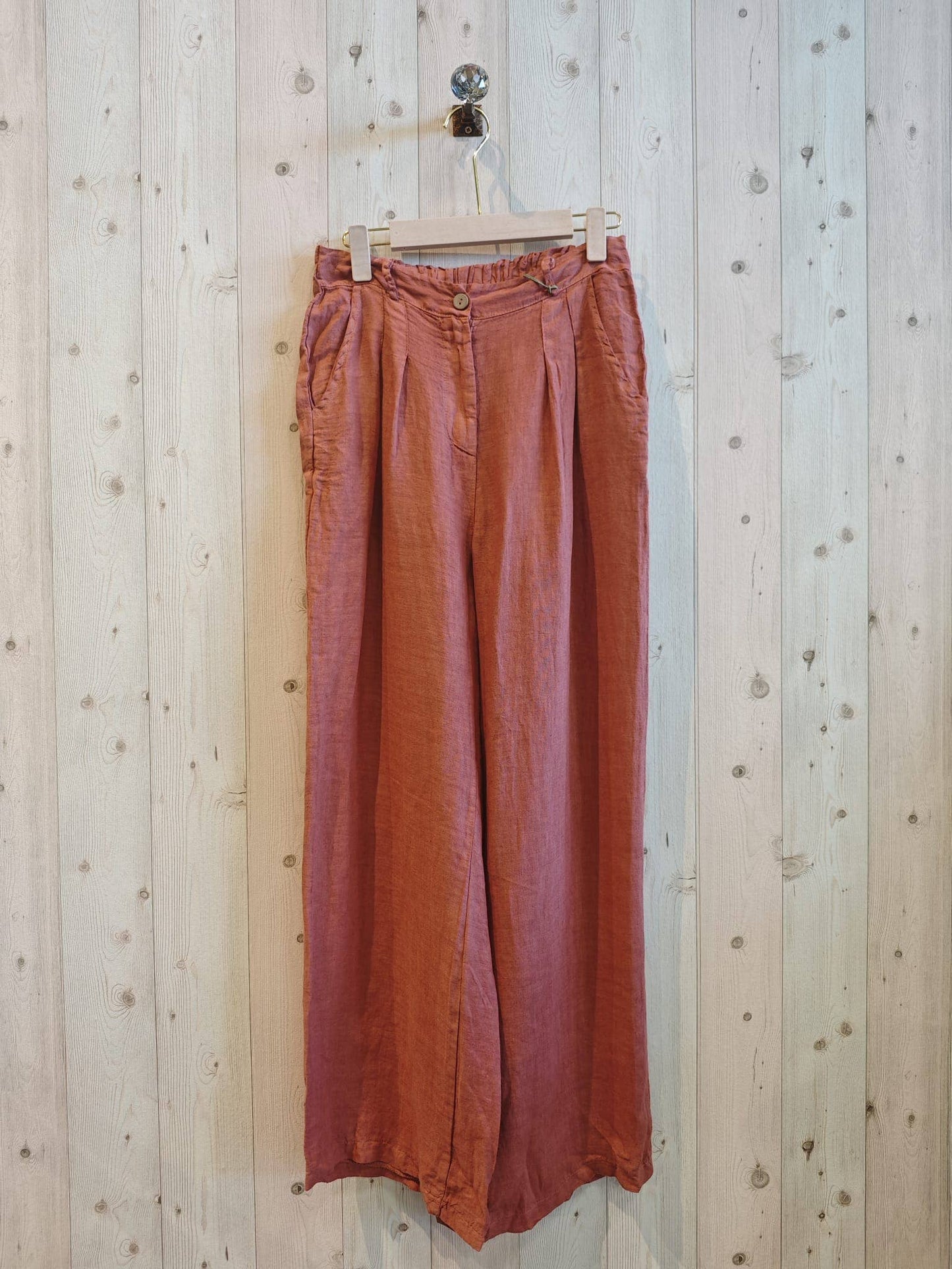 REF 30523 TROUSERS WITH ONE BUTTON 100% LINEN: CAMEL