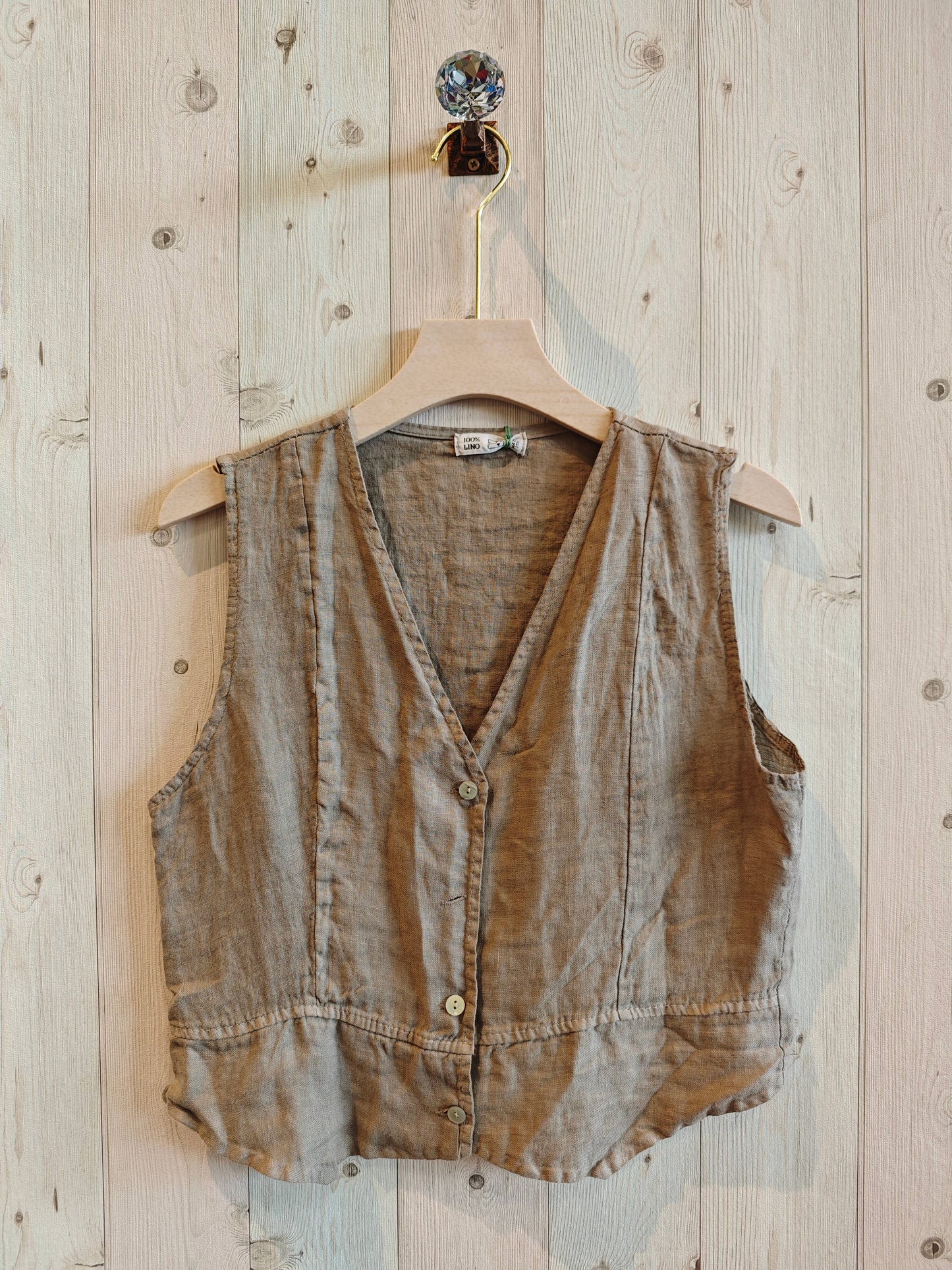 REF 79055 SLEEVELESS T-SHIRT 100% LINEN: Blue