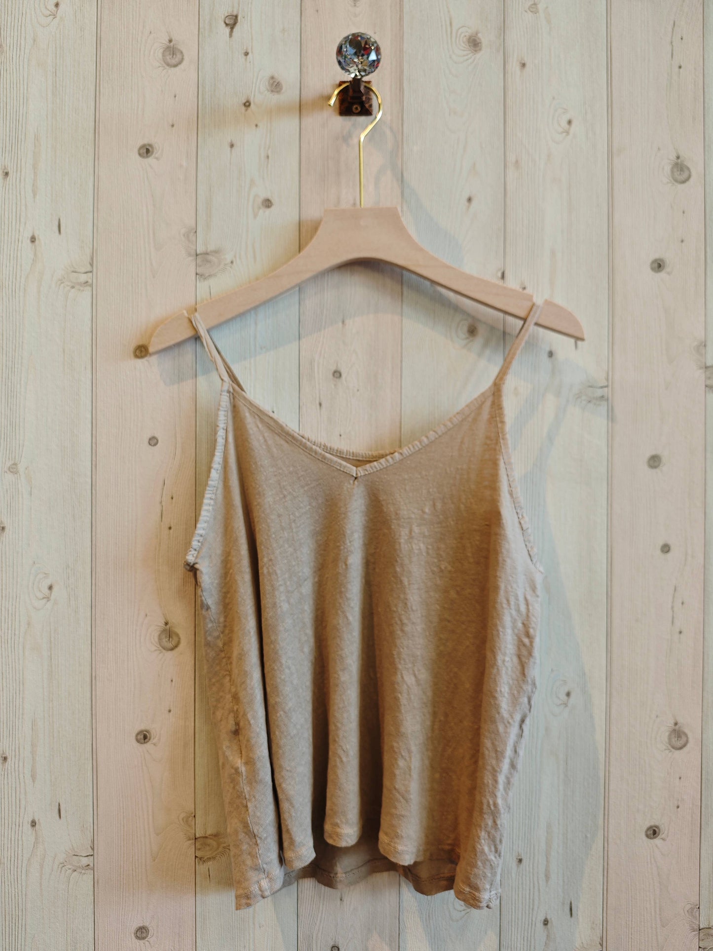 REF 14893 100% LINEN T-SHIRT WITH THIN STRAPS: CAMEL