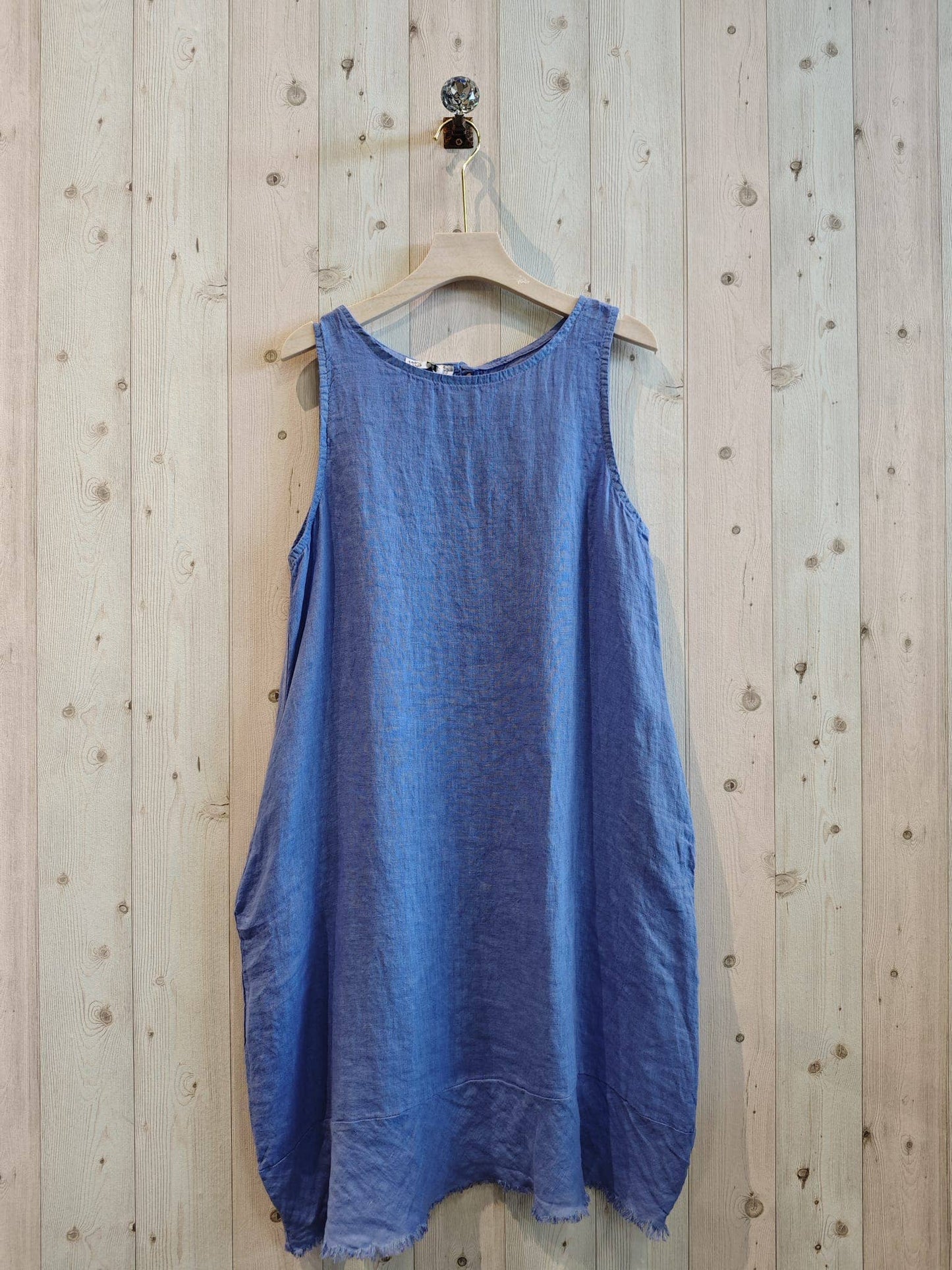 REF 72322 100% LINEN FRINGE DRESS: CAMEL