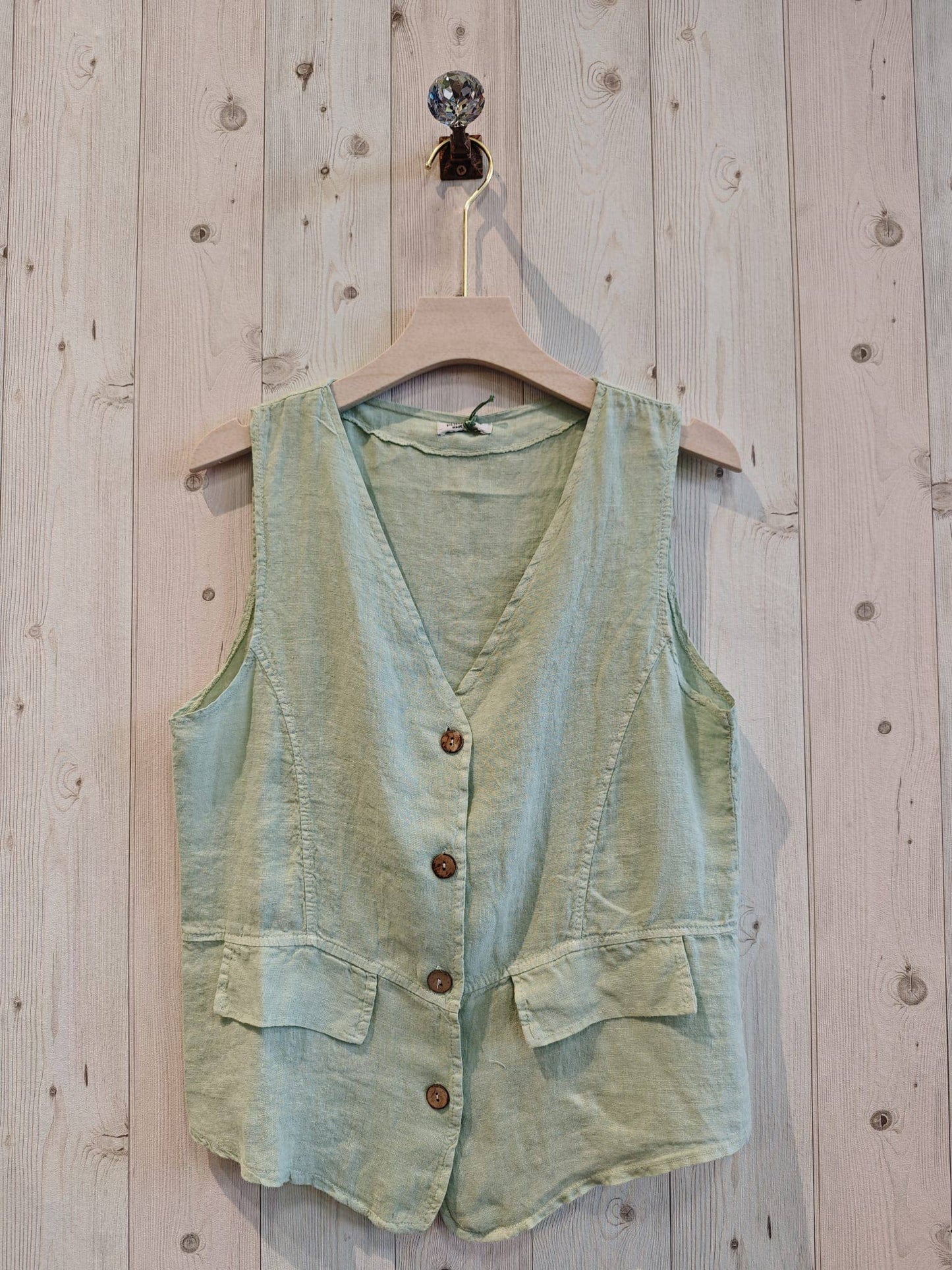 REF 17404 100% LINEN VEST: CAMEL