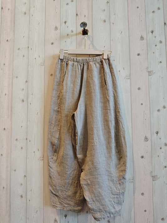 100% LINEN BALLOON STYLE TROUSERS: BEIGE