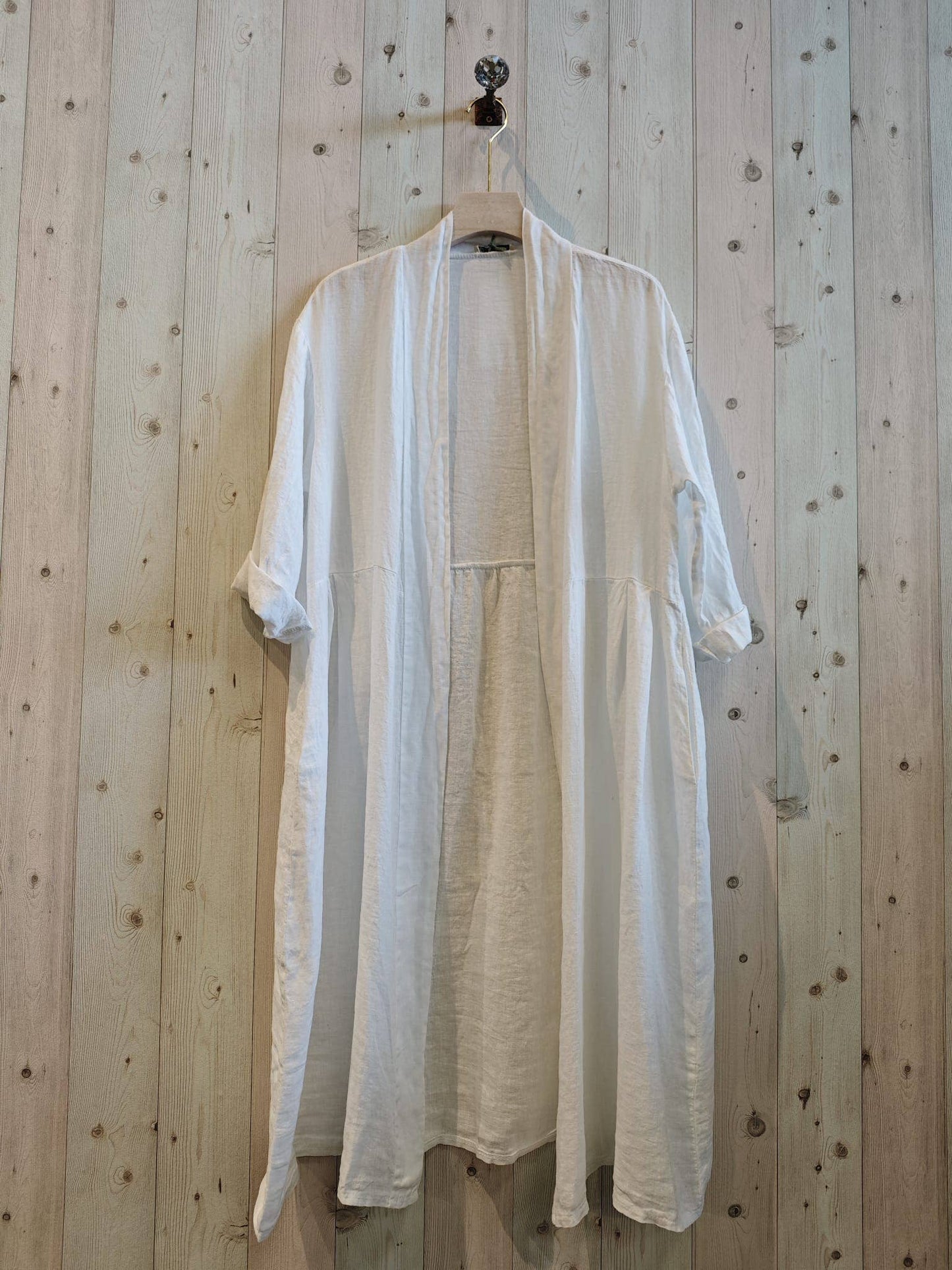 REF 17260 LONG CARDIGAN 100% LINEN: BEIGE