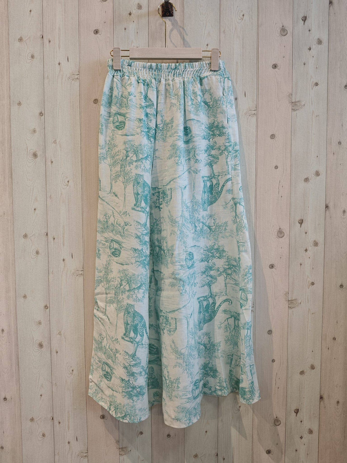 REF 996 PRINTED LINEN TROUSERS 100%: Blue