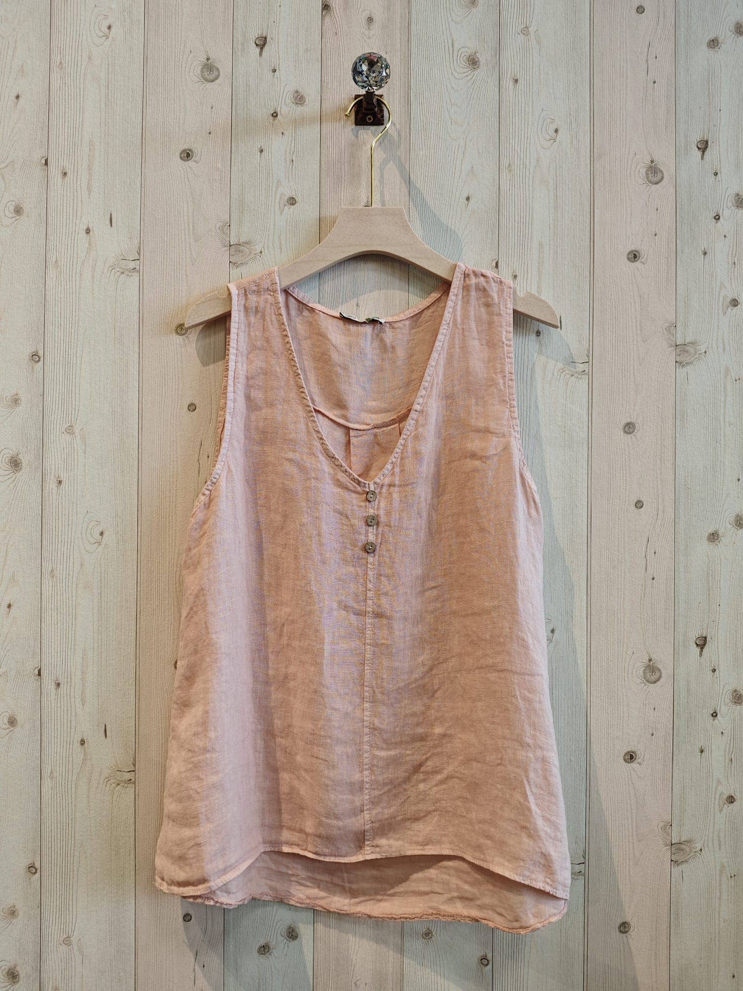 REF 12116 LONG 100% LINEN T-SHIRT: CAMEL
