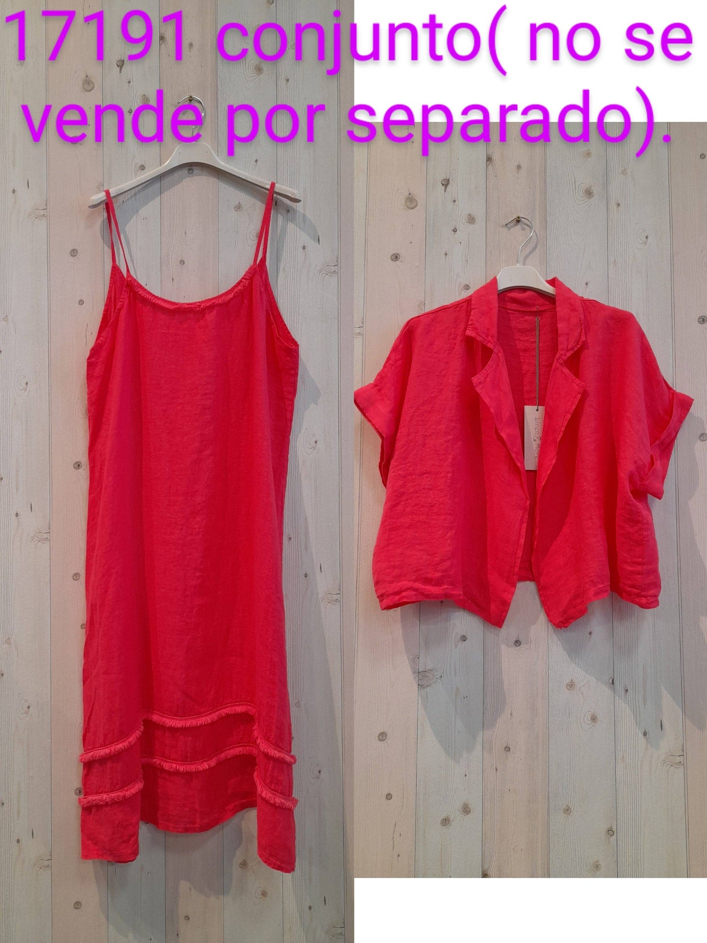 REF 17191 BLAZER AND STRAPPY DRESS SET 100% LINEN: BEIGUE
