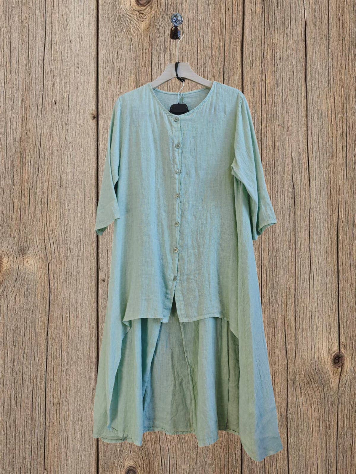Ref-17261 BLOUSE AND PANTS SET 100% LINEN: MARINE