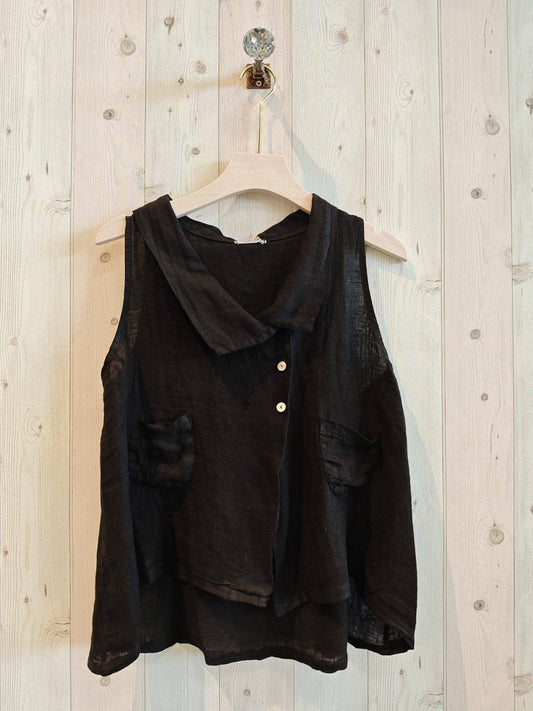 T-SHIRT UNEQUAL 100% LINEN: Black