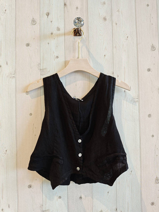 100% LINEN VEST: Black