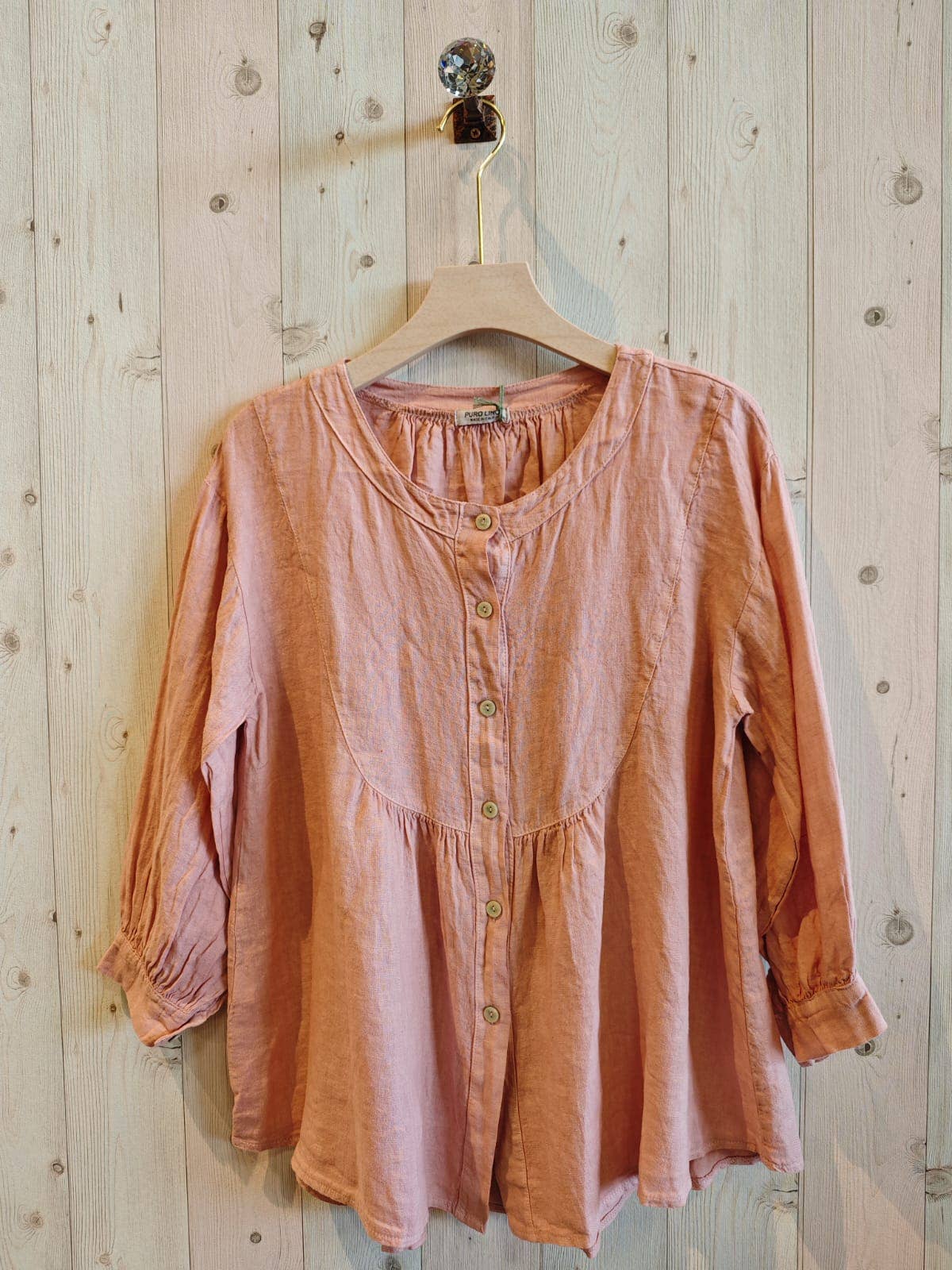 REF 17841 BLOUSE WITH MAO COLLAR 100% LINEN: CAMEL
