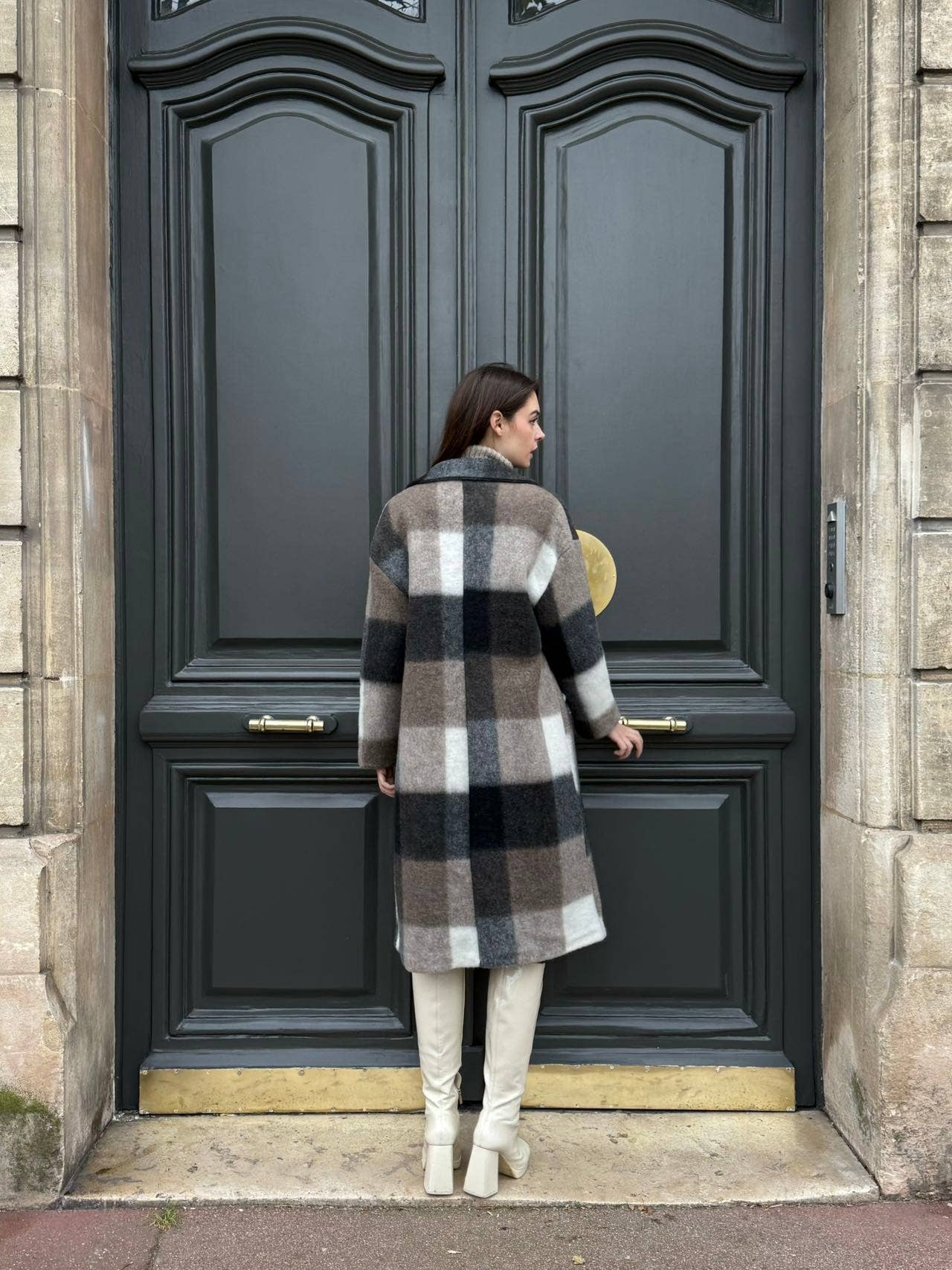 Plaid wool coat 60705-3: Black