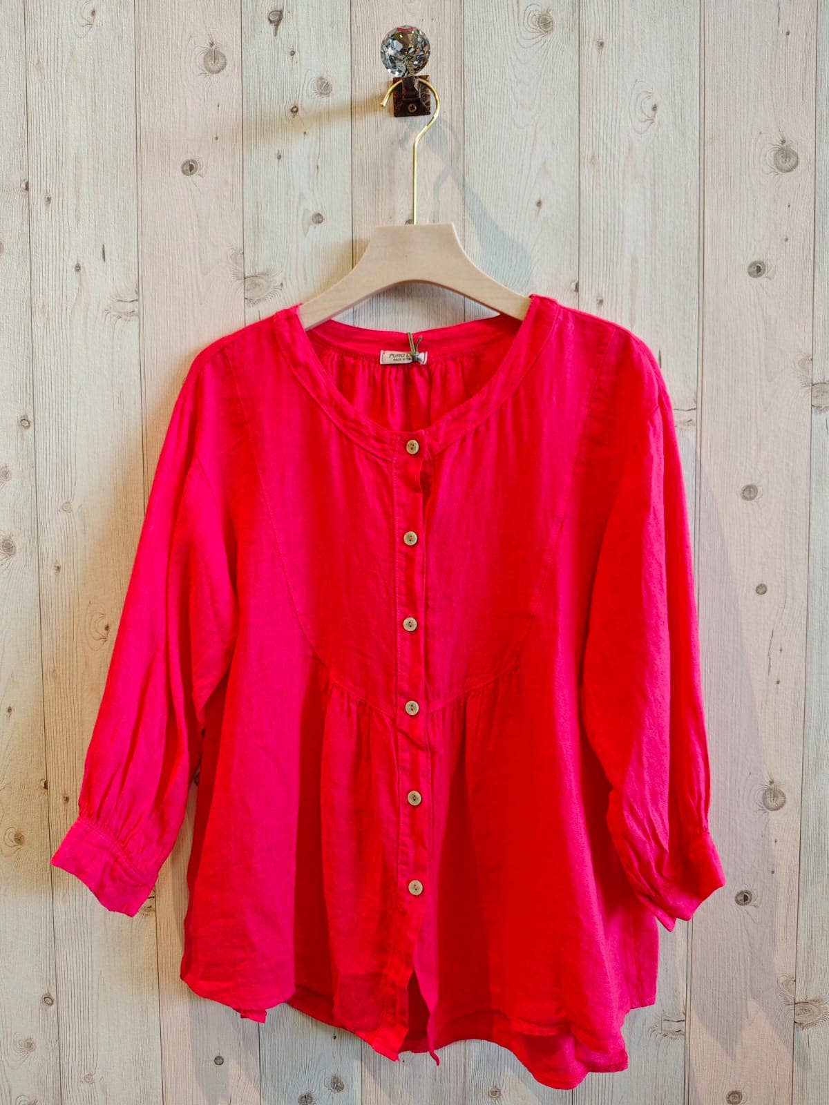 REF 17841 BLOUSE WITH MAO COLLAR 100% LINEN: CAMEL
