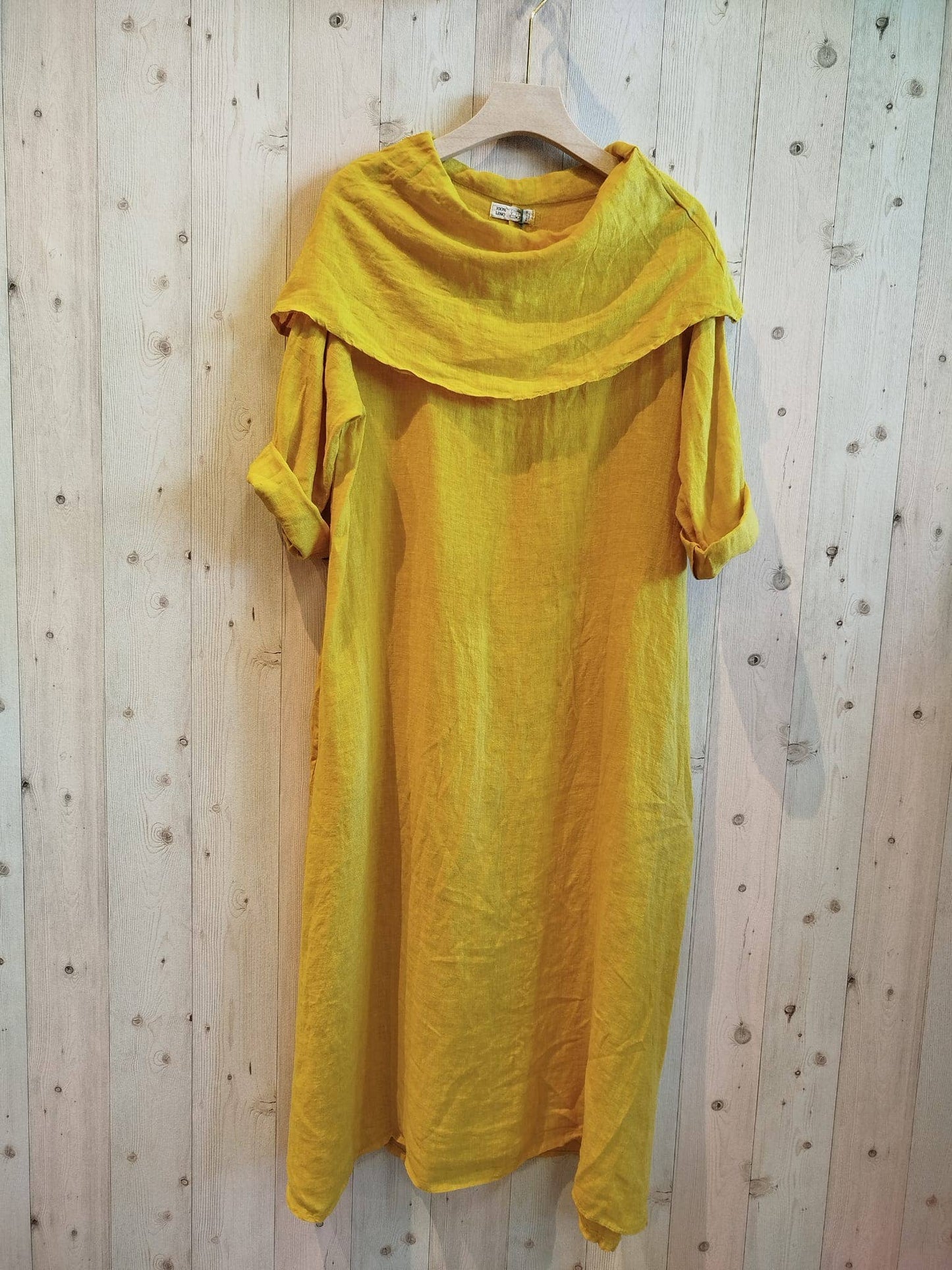 REF 2632 DRESS WITH LAPEL COLLAR 100% LINEN: Beige