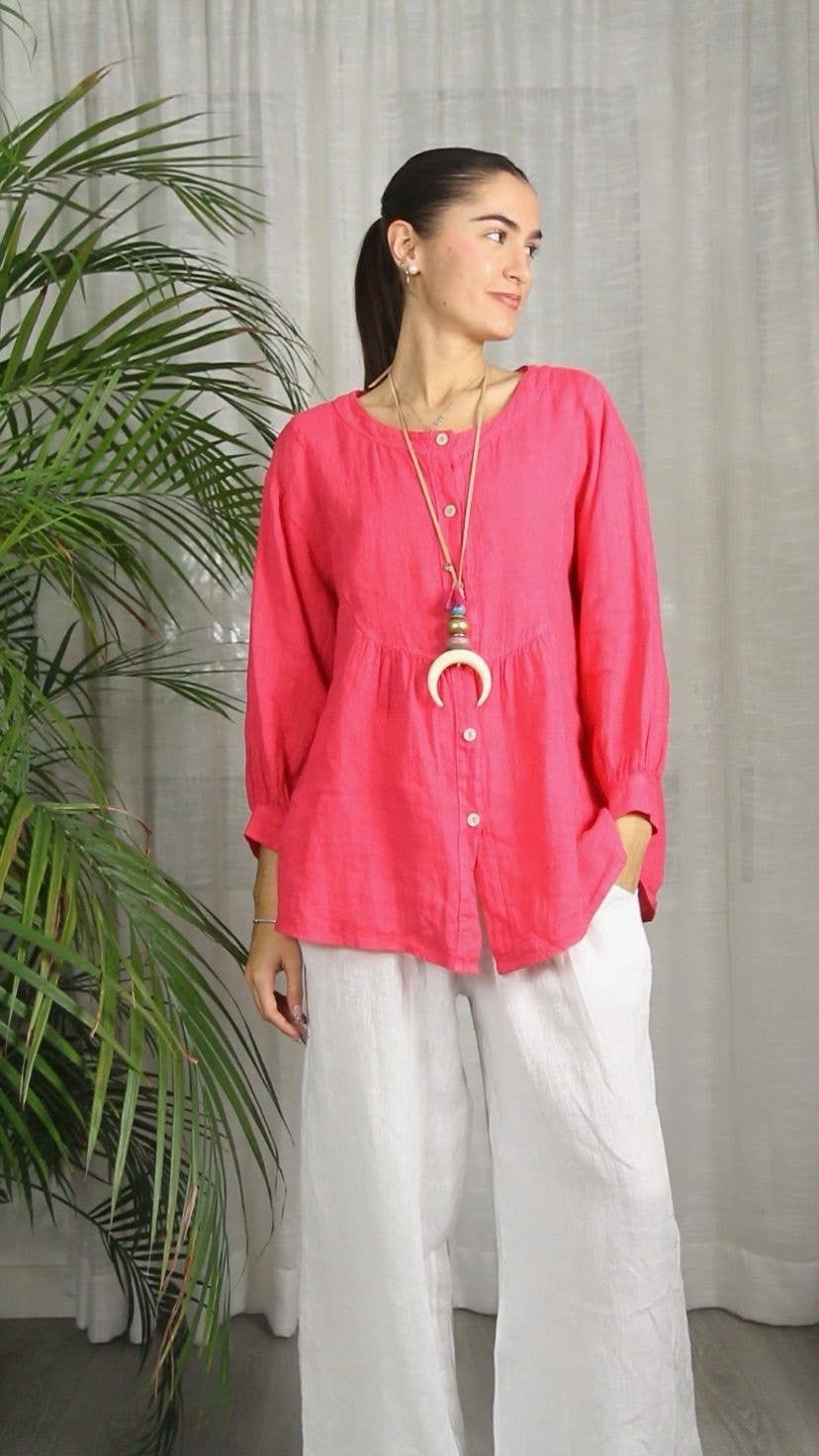 REF 17841 BLOUSE WITH MAO COLLAR 100% LINEN: CAMEL