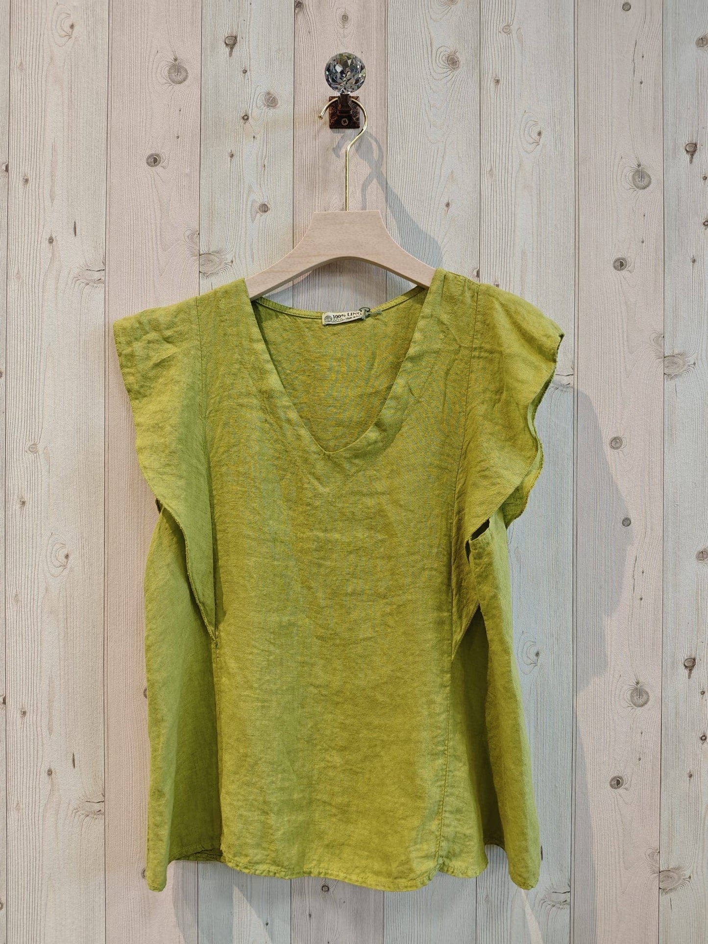 REF 17874 RUFFLE SLEEVE T-SHIRT 100% LINEN: Rose