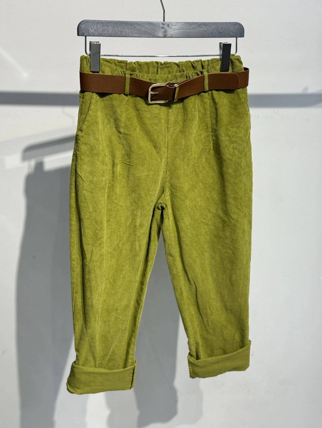 Velvet pants with belt 30500: Beige