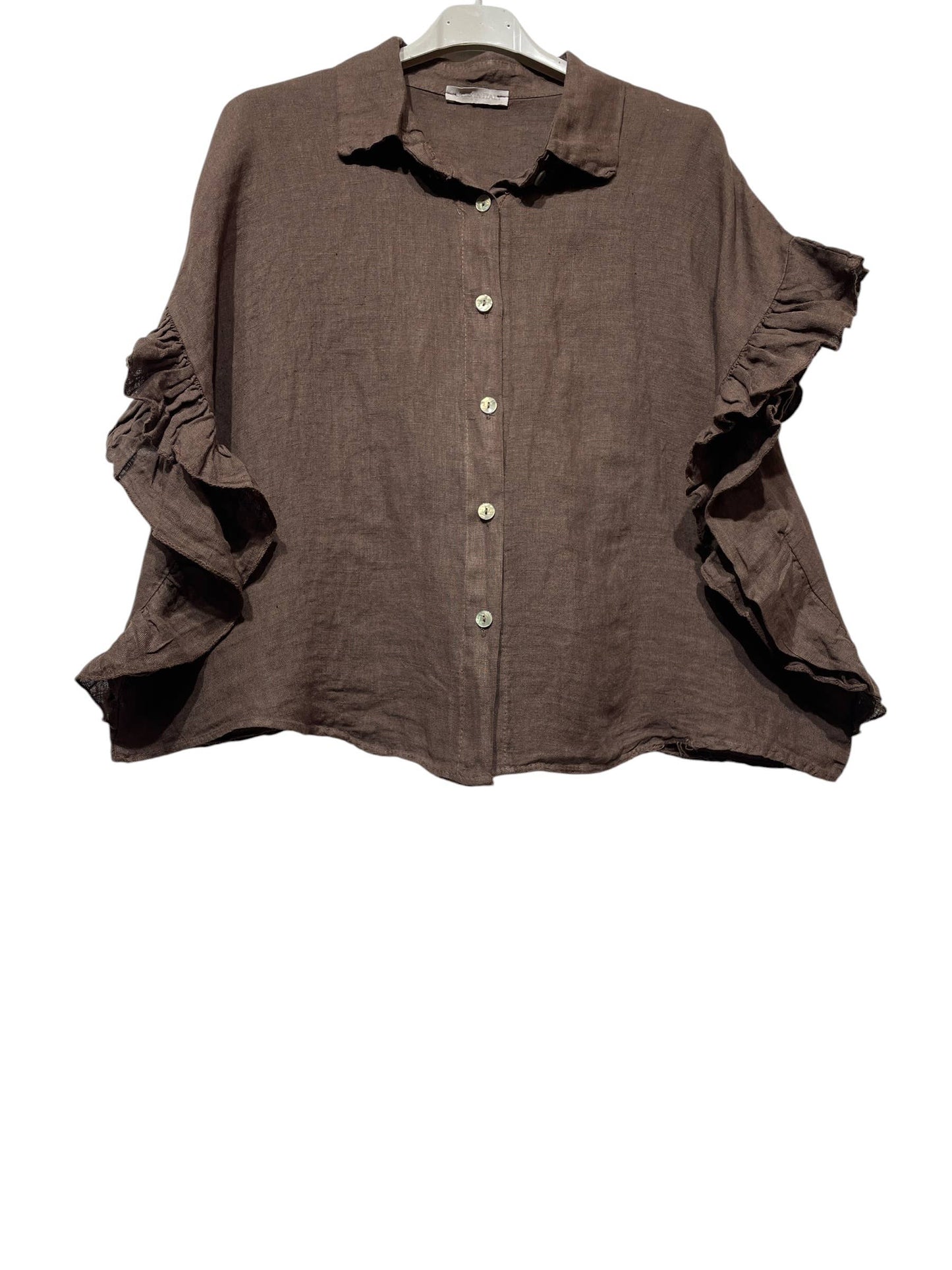 11402B LINEN SHIRT WITH SIDE RUFFLES: Bordeaux