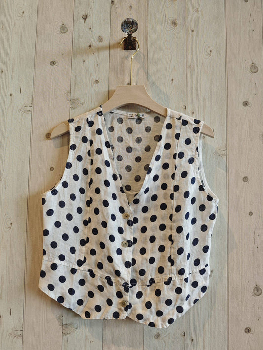 100% LINEN POLKA DOT VEST: Blanco
