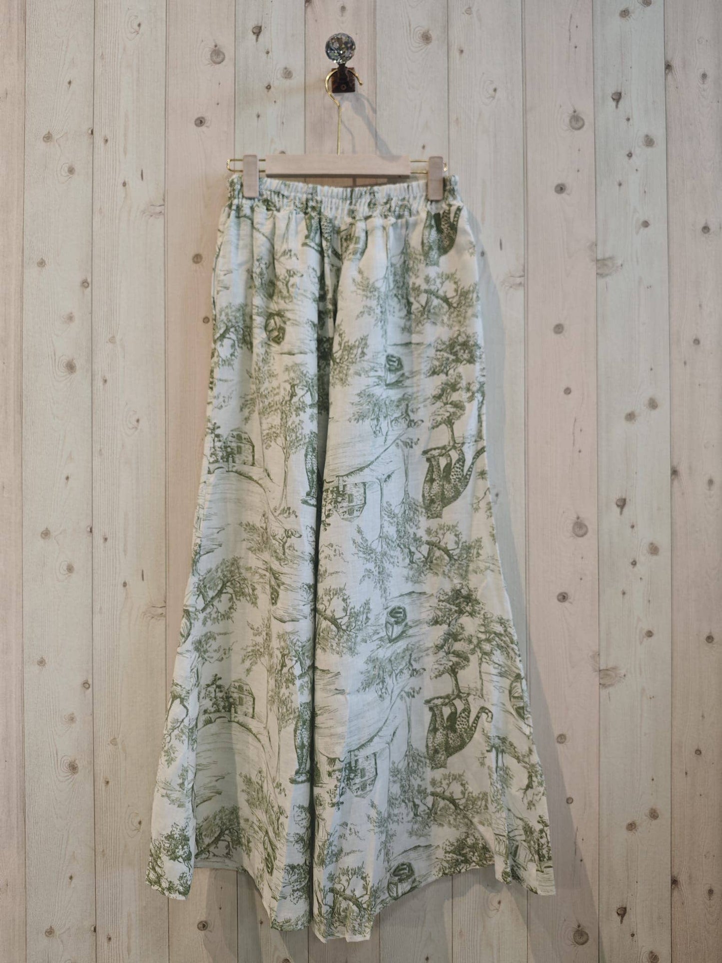 REF 996 PRINTED LINEN TROUSERS 100%: Blue