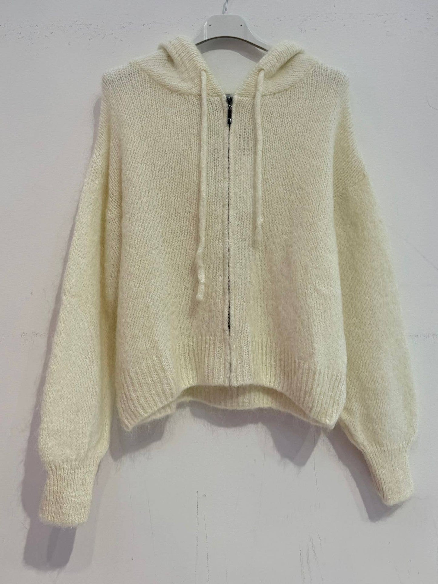 Kid mohair hooded cardigan 7631: Chocolate