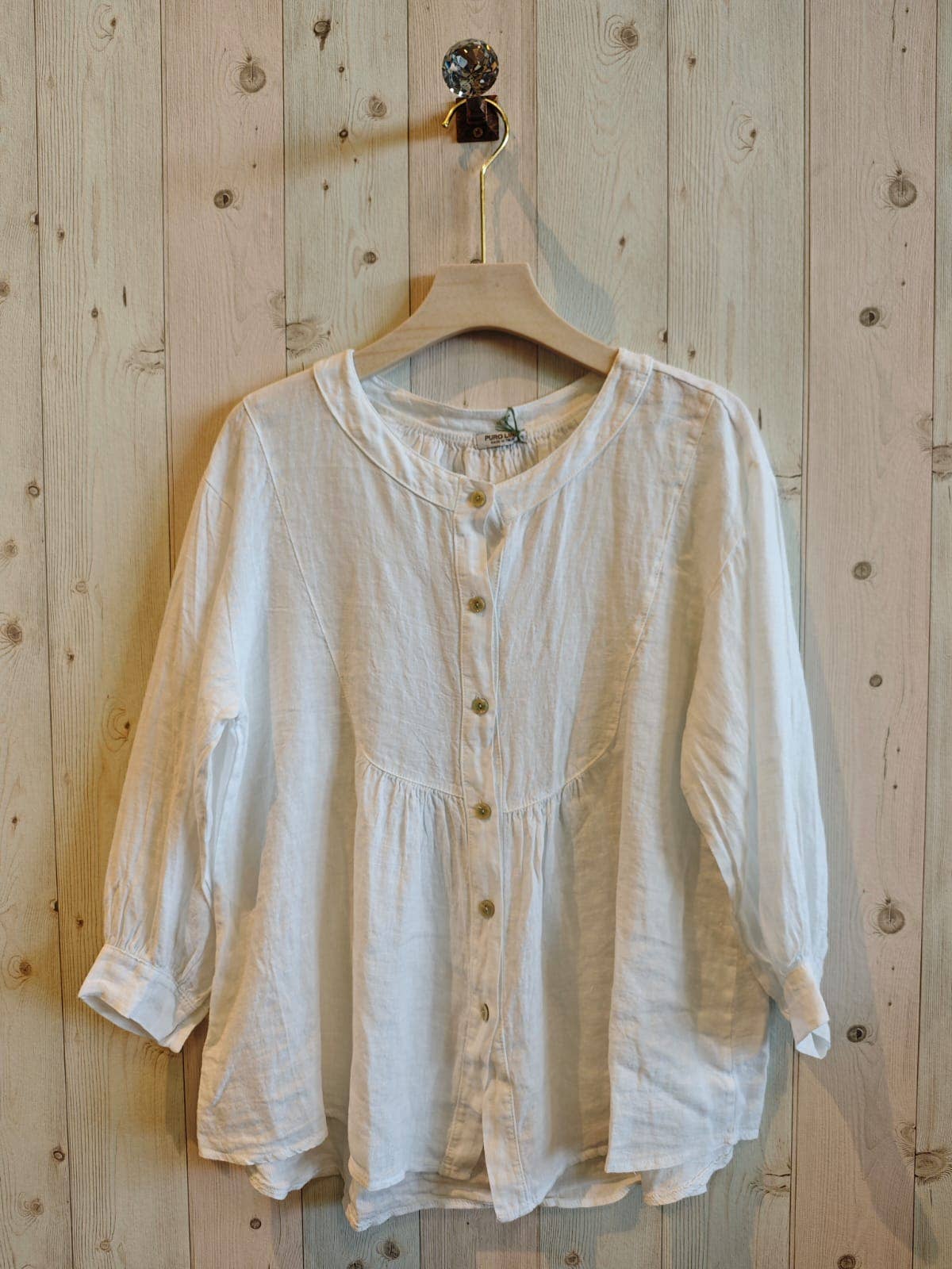 REF 17841 BLOUSE WITH MAO COLLAR 100% LINEN: CAMEL